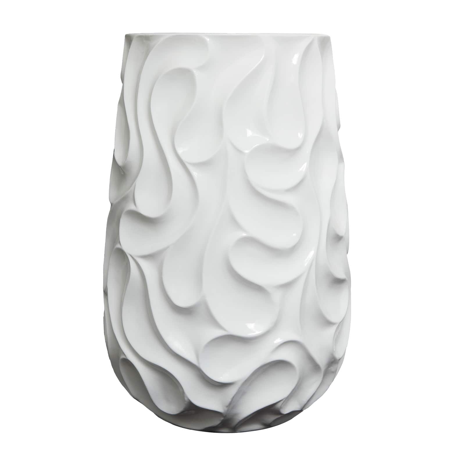 24" White Wave Textured Vase