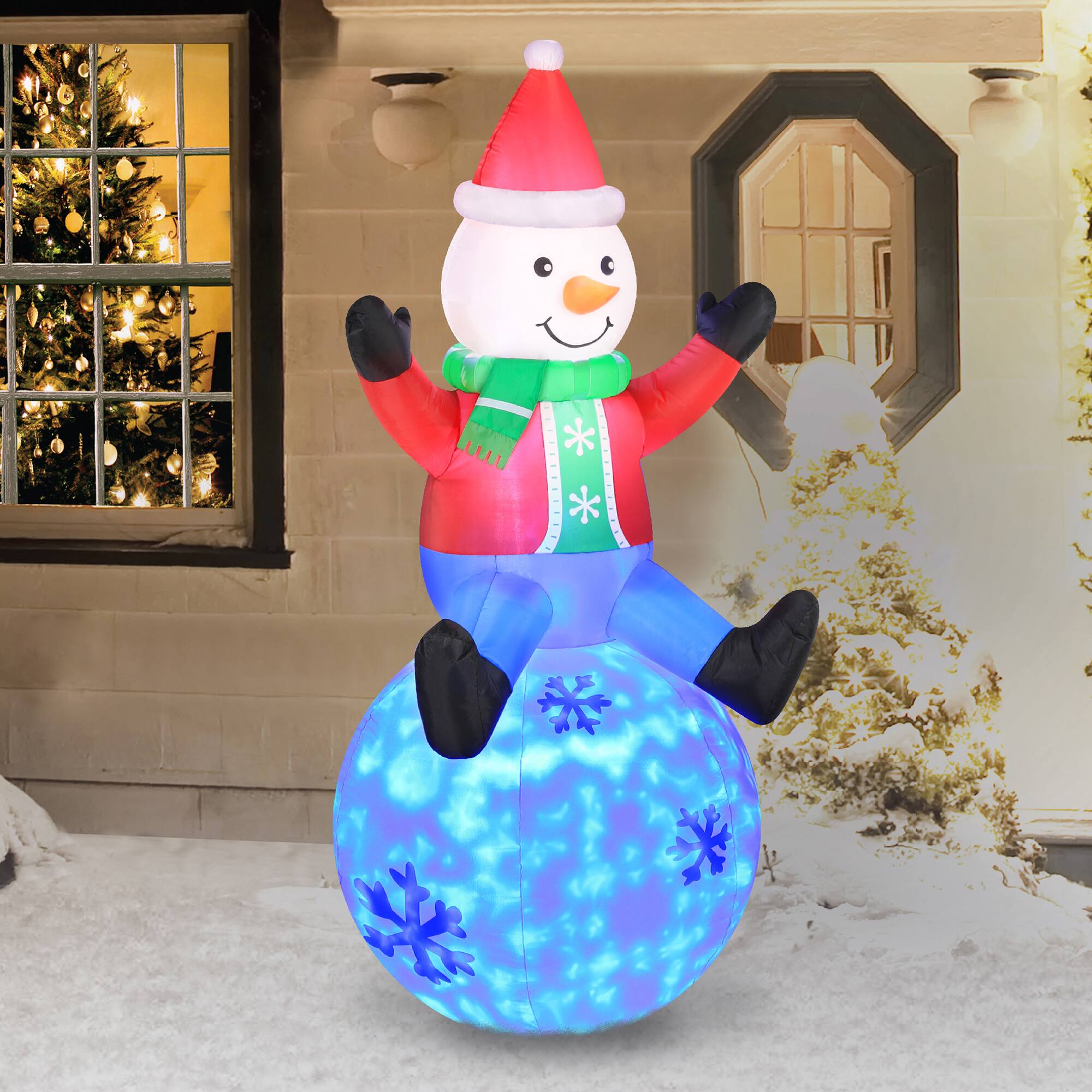 Occasions 5ft. Inflatable Snowman on Swirling Lights Snowball ...