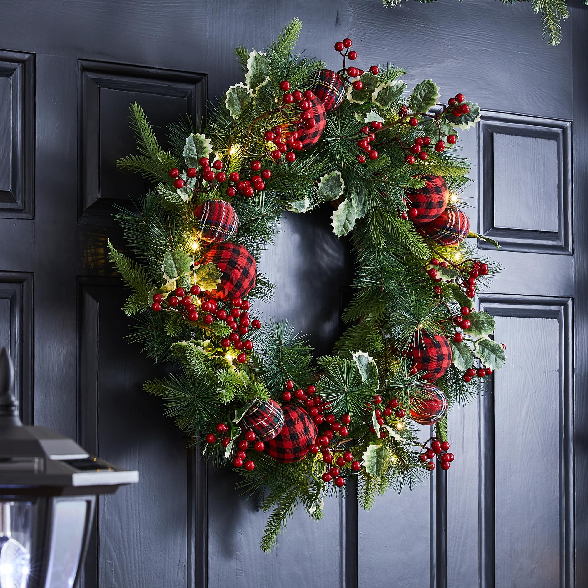 Glitzhome&#xAE; 24&#x22; Pre-Lit Ornament, Berry, Holly &#x26; Pine Wreath