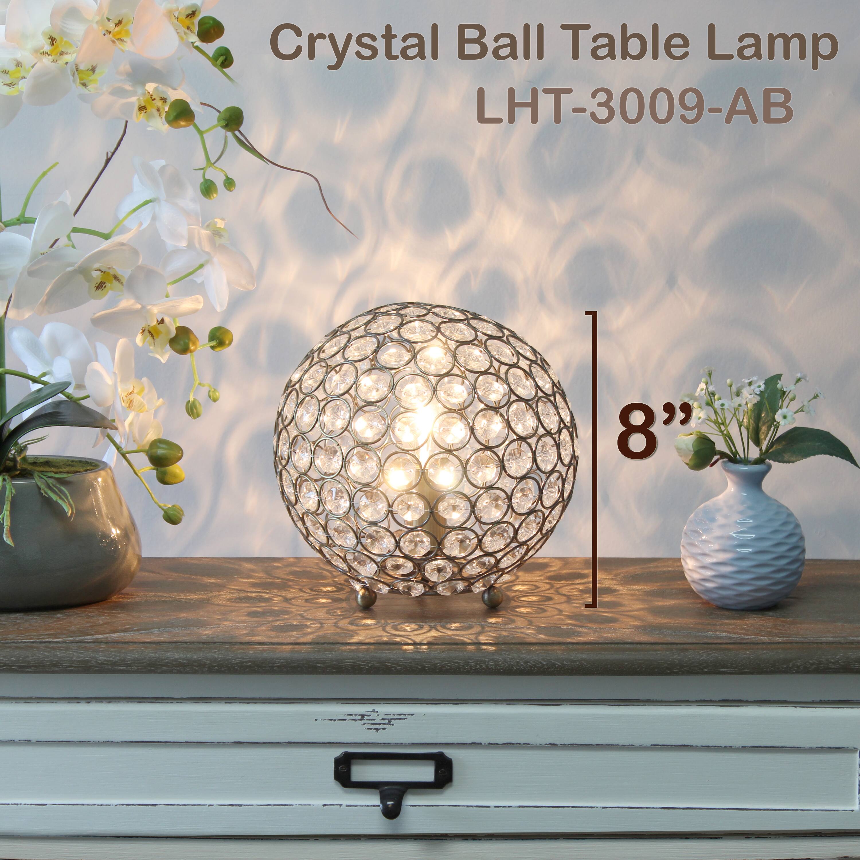 Lalia Home 8" Antique Brass Elipse Crystal Glam Orb Table Lamp
