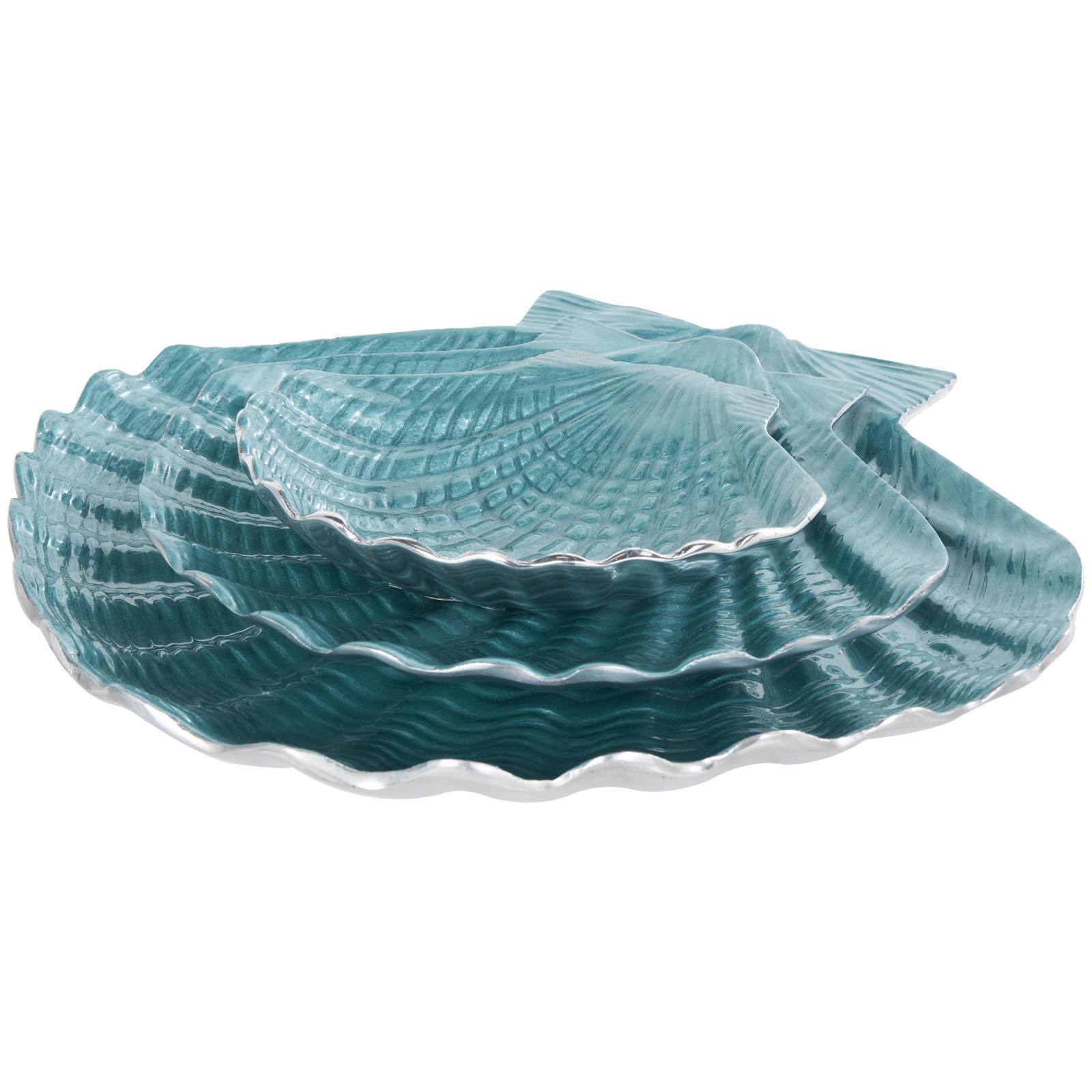 Teal & Silver Handmade Enameled Aluminum Shell Bowl Set