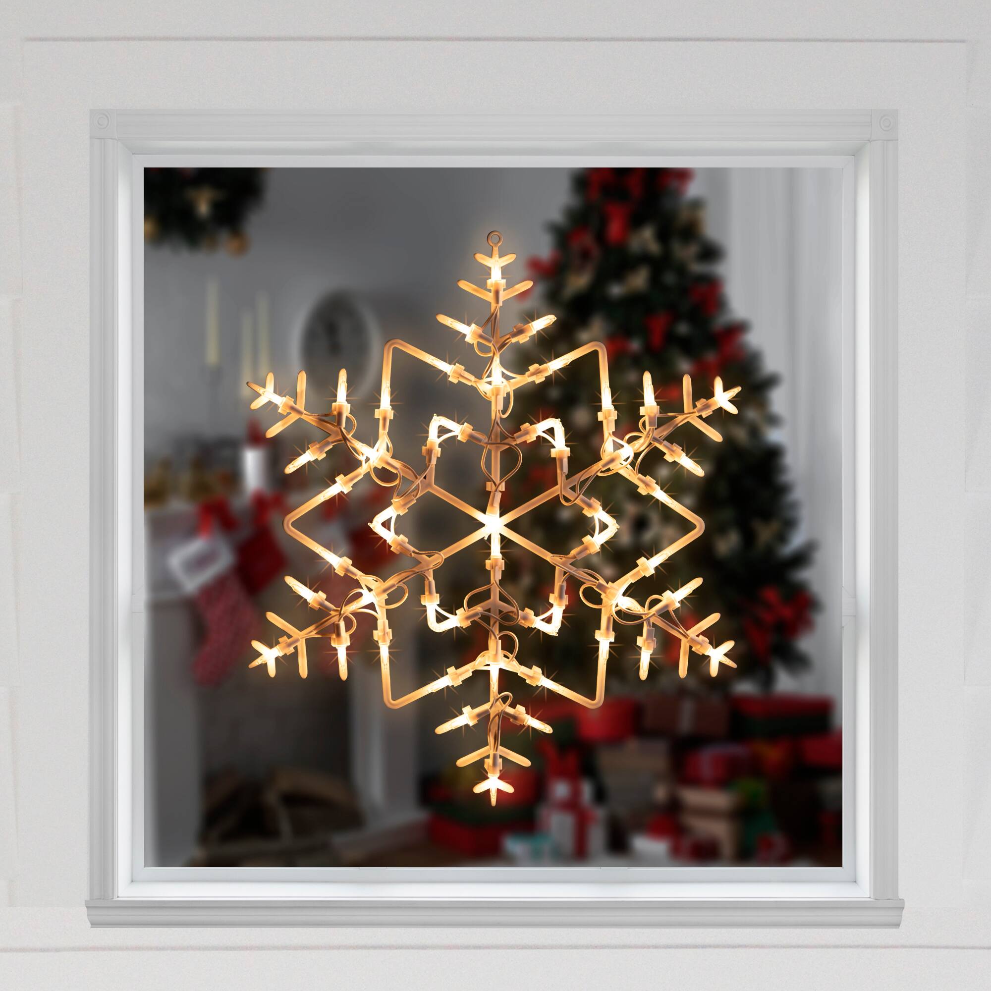16" White Lighted Snowflake Christmas Window Silhouette Decoration