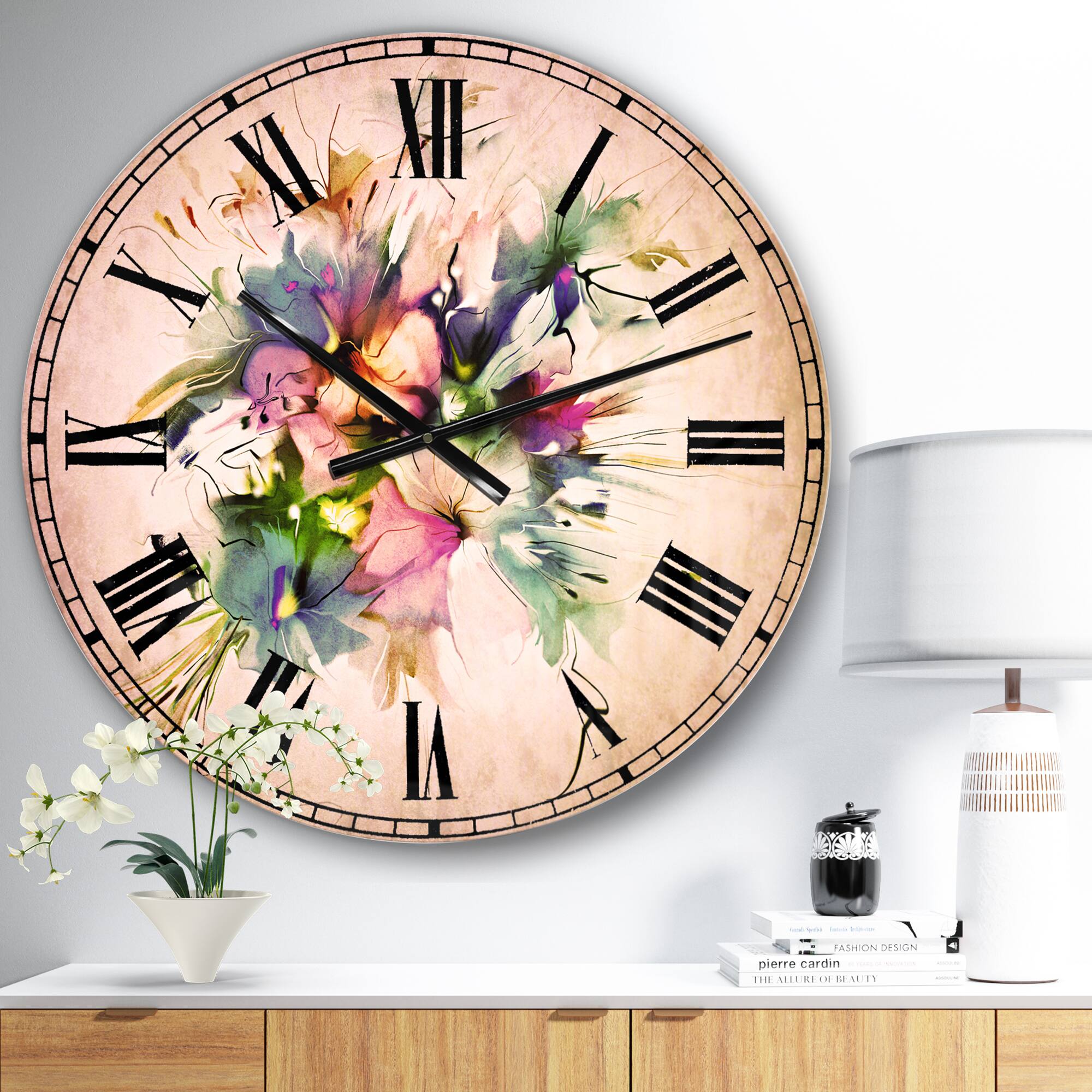 Designart Summer Colorful Flowers Traditional Wall Clock