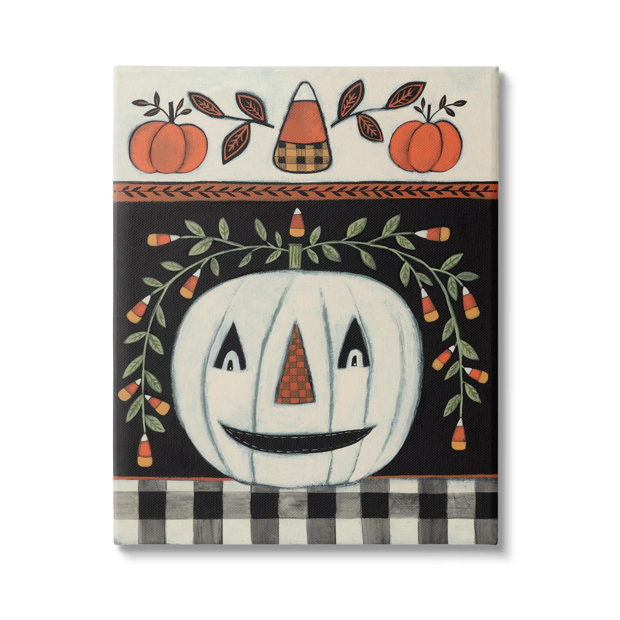 Stupell Industries Fall Jack-o-Lantern Tartan Pattern Canvas Wall Art