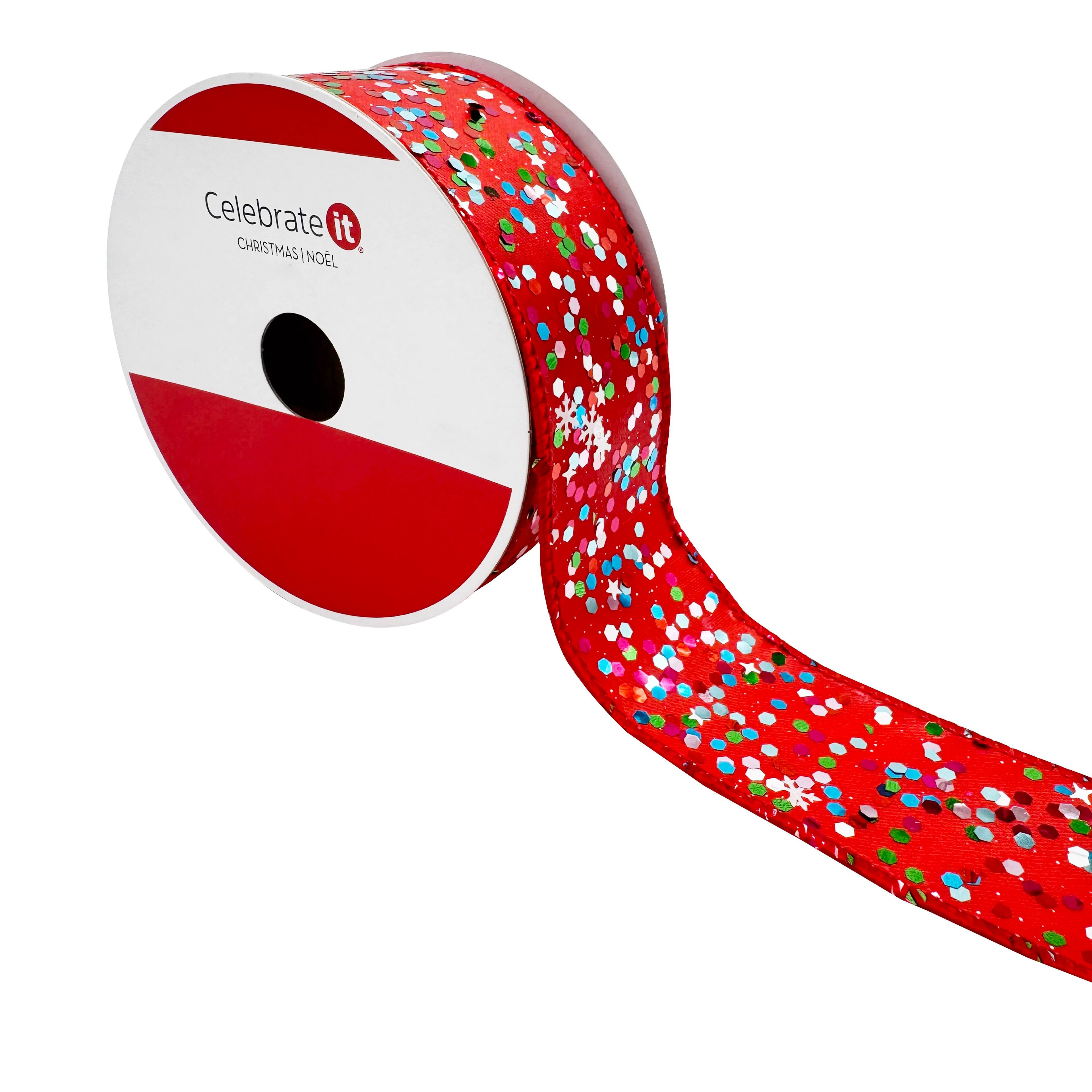 1.5&#x22; x 30ft. Red Holiday Glitter Wired Ribbon by Celebrate It&#xAE;
