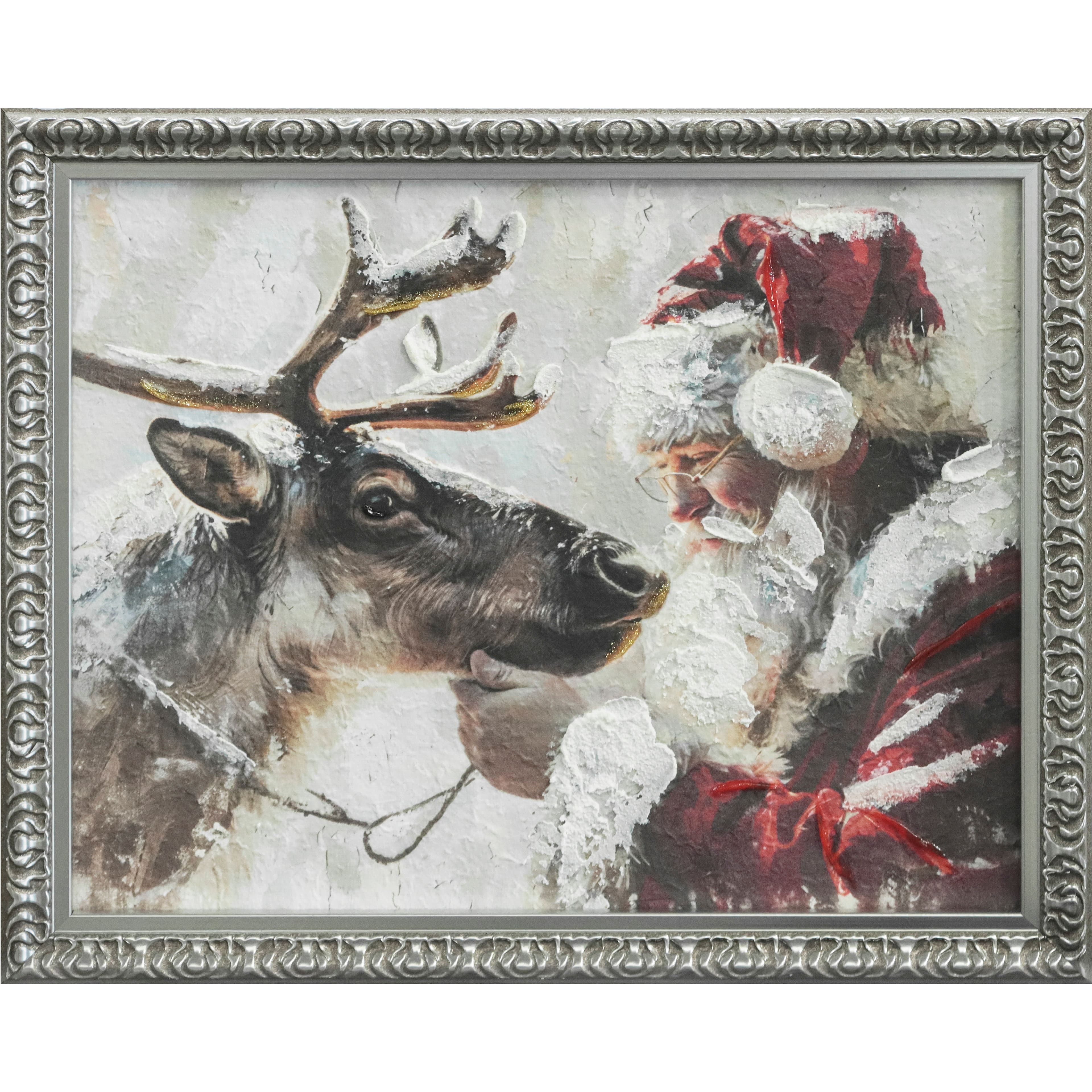 12&#x22; x 15&#x22; Santa with Reindeer Framed Canvas Wall D&#xE9;cor by Ashland&#xAE;