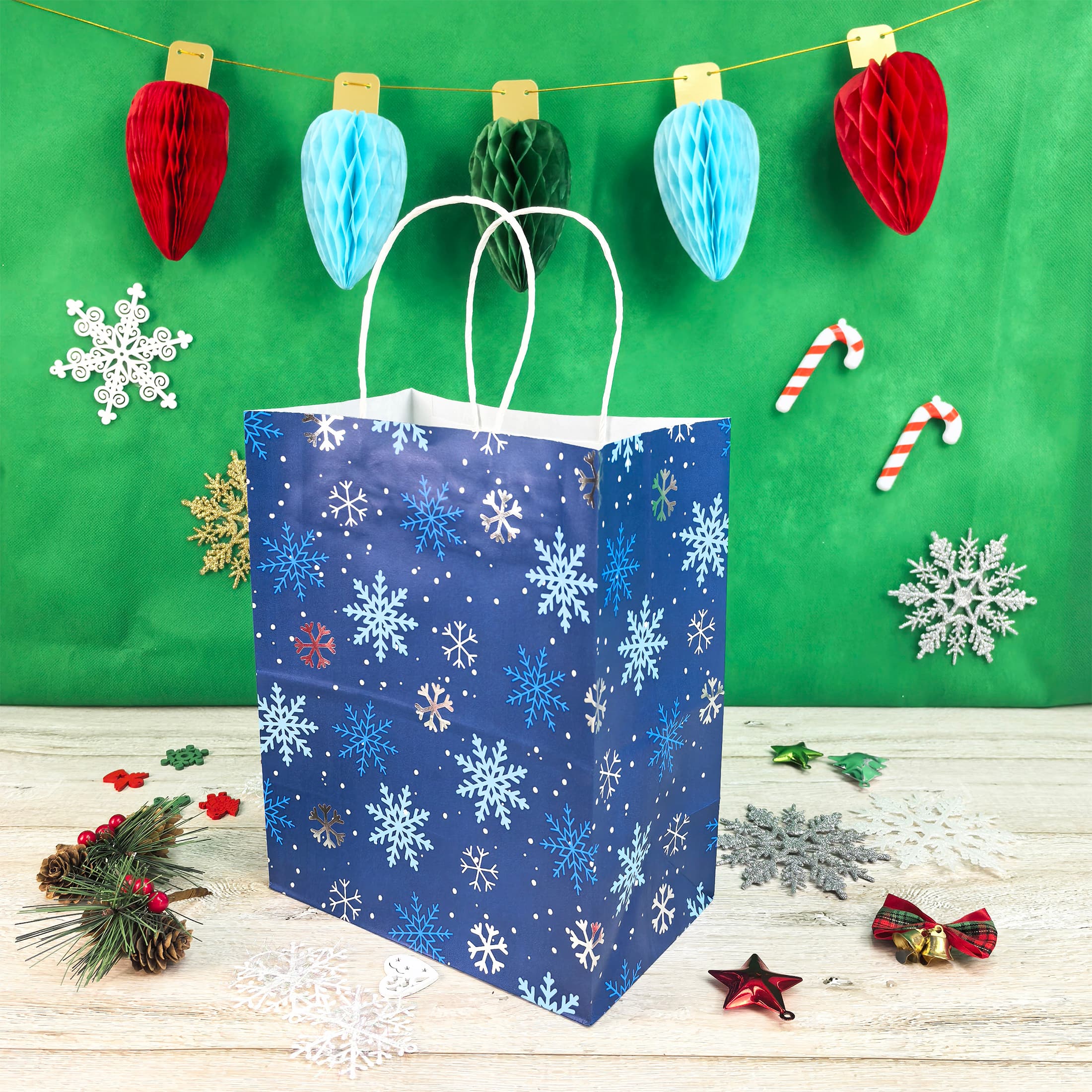 Medium Navy Snowflakes Gift Bags, 5ct. by Celebrate It™
