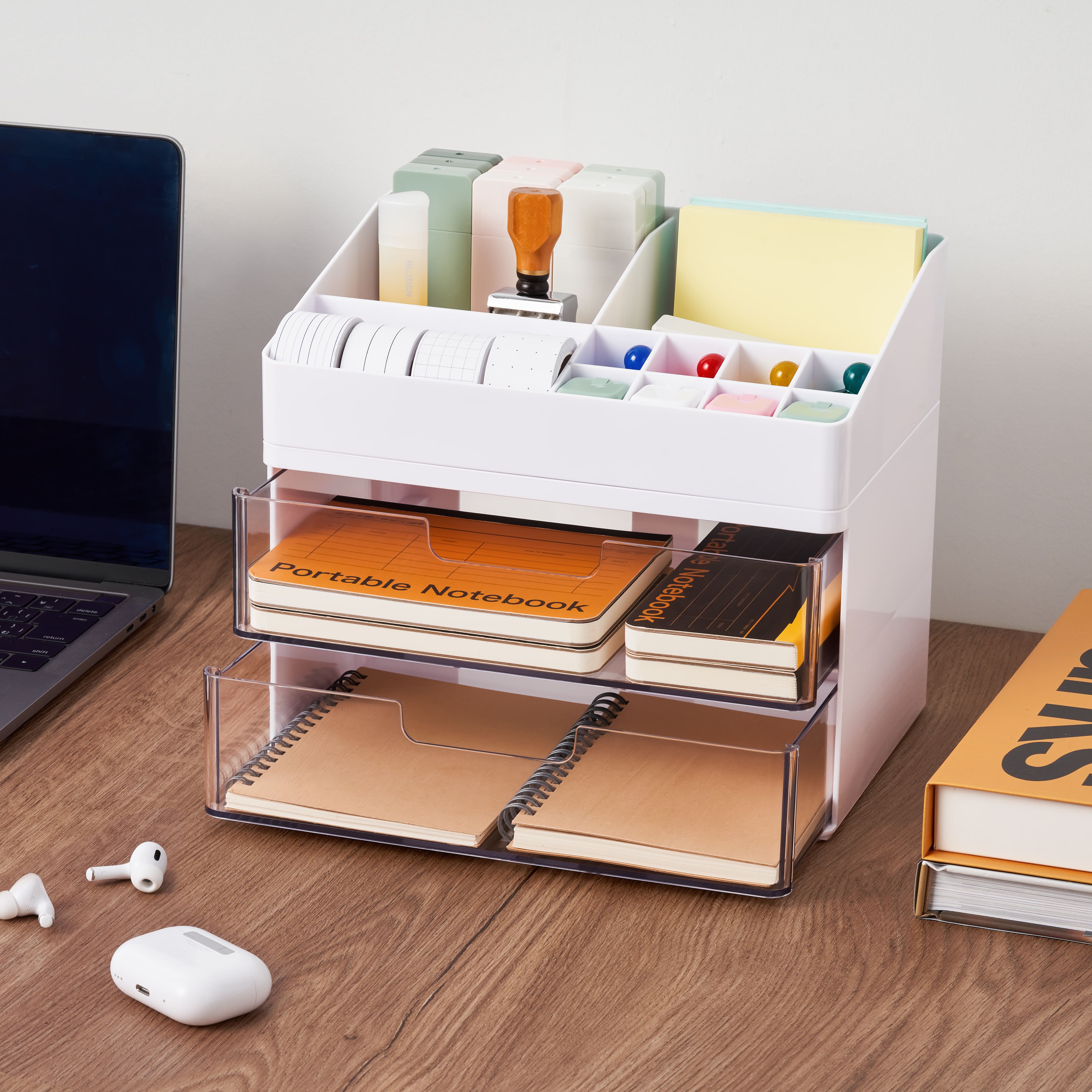 White Storage Organizer with Clear Drawers by Simply Tidy&#xAE;