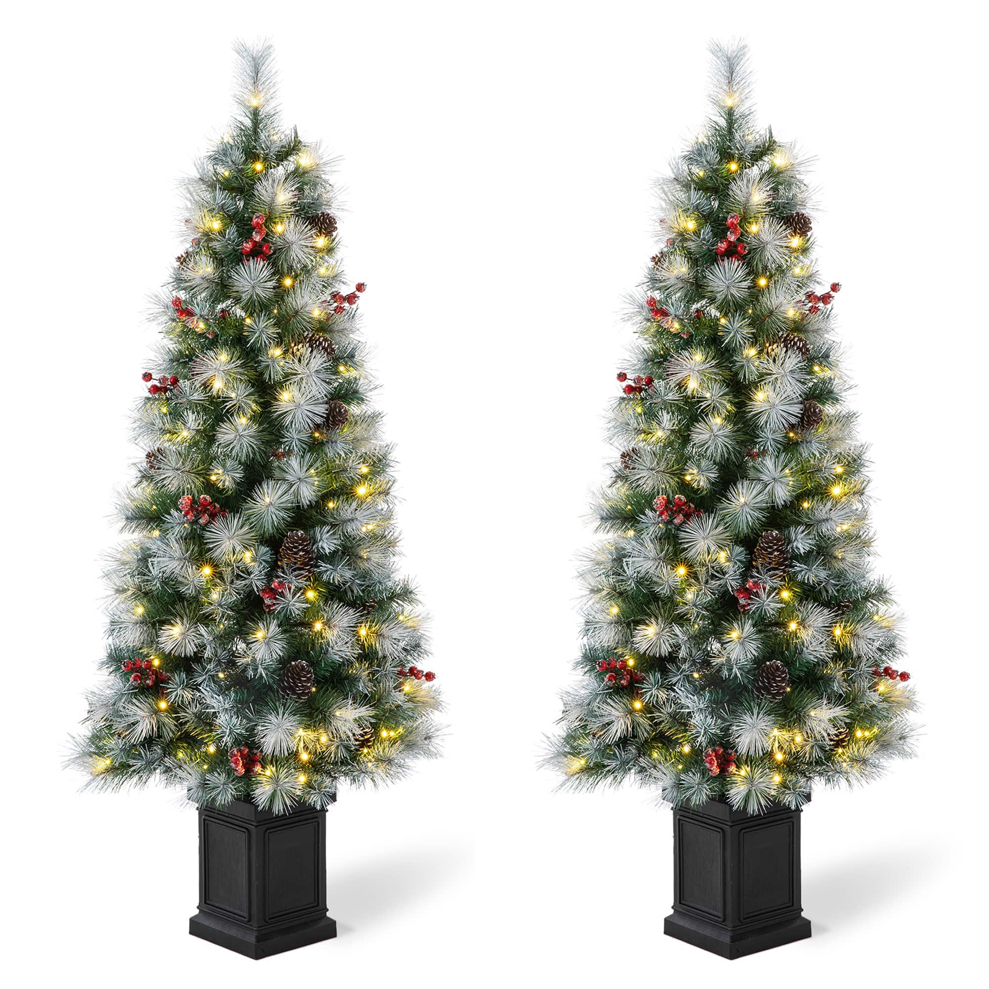 2 Pack 5ft. Pre-Lit Pine Artificial Christmas Porch Tree, Warm White LED Lights