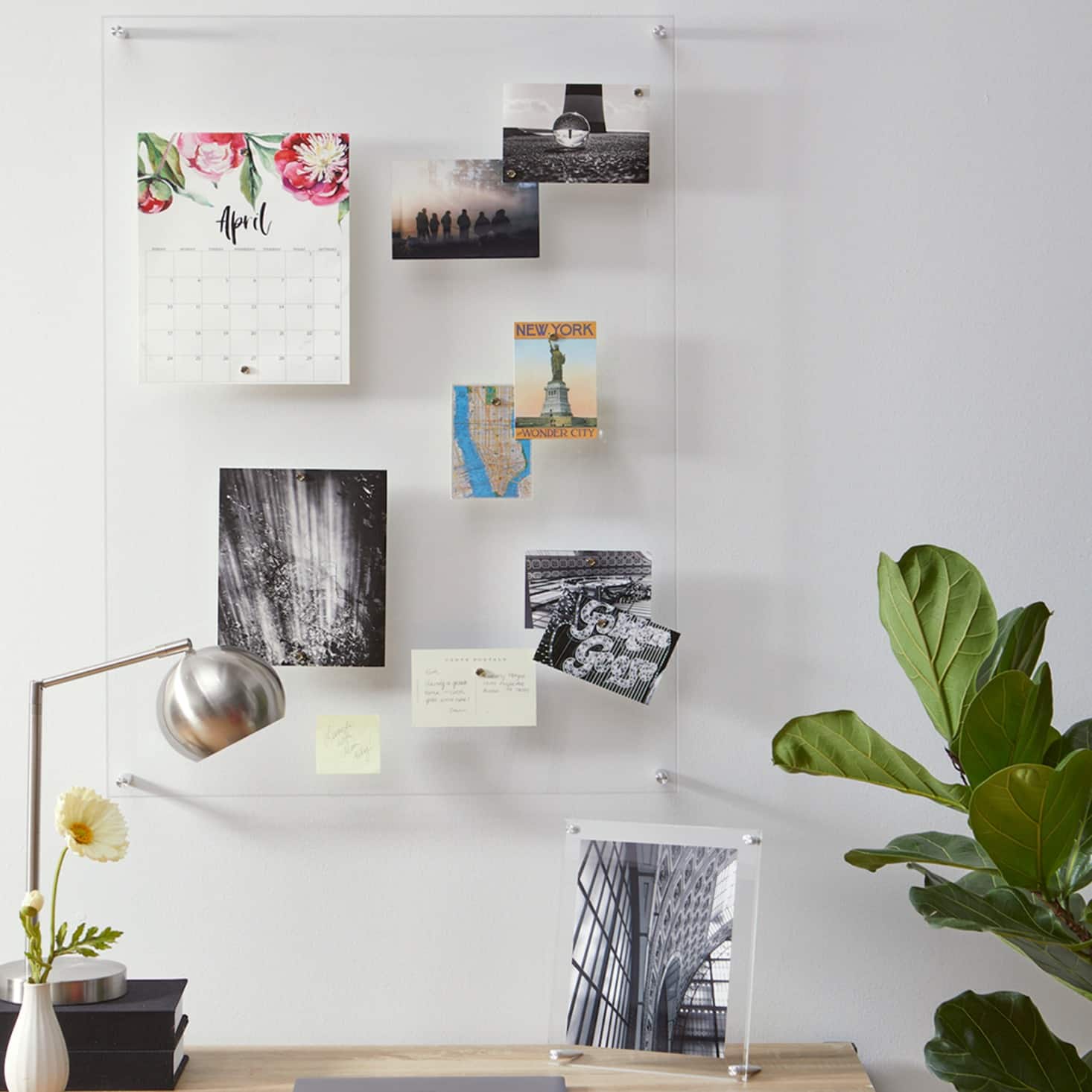 Wexel Art Single Panel Clear Acrylic Floating Wall Frame & Magnets with Silver Hardware