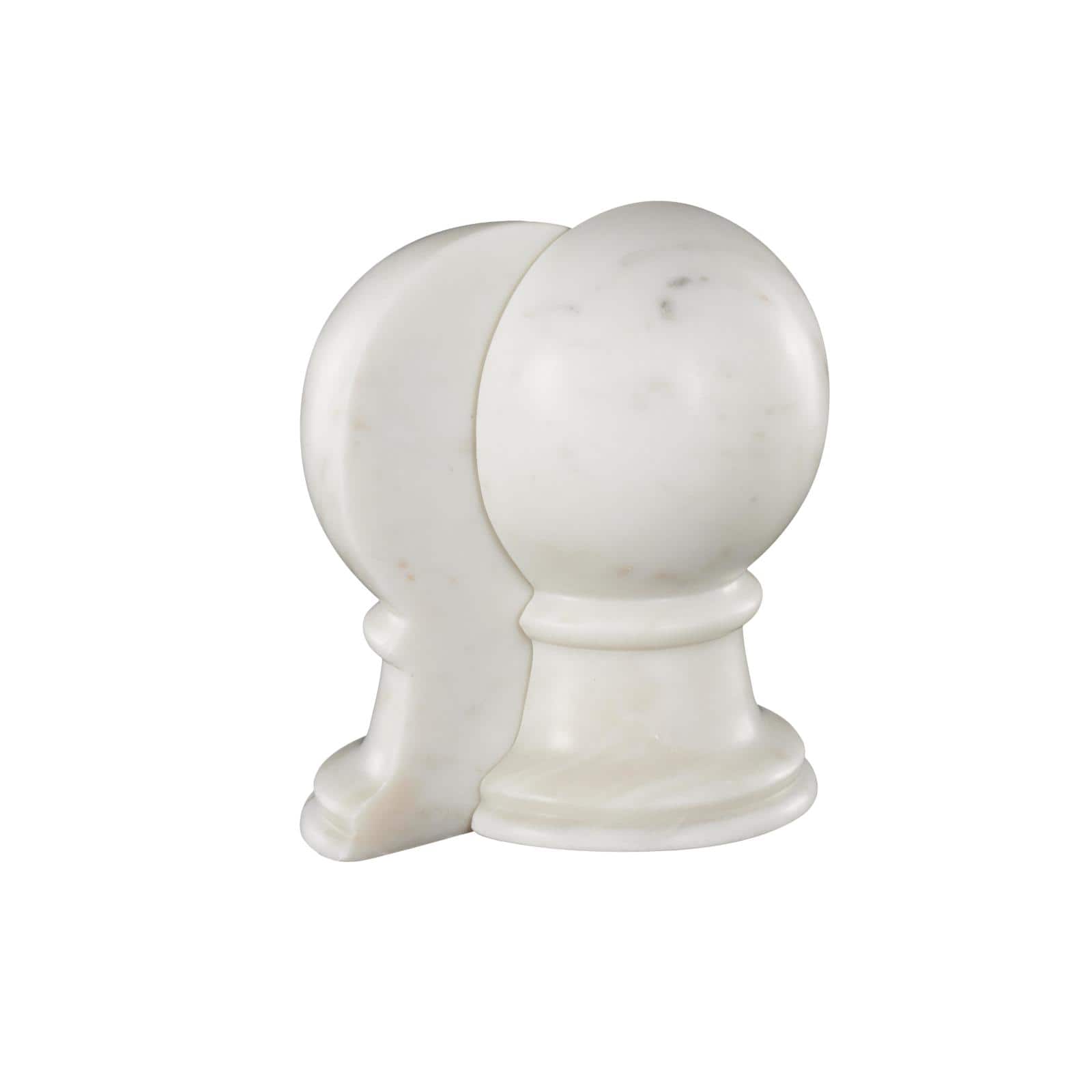 7" White Marble Globe Sleek Orb Decorative Bookends, 2ct.