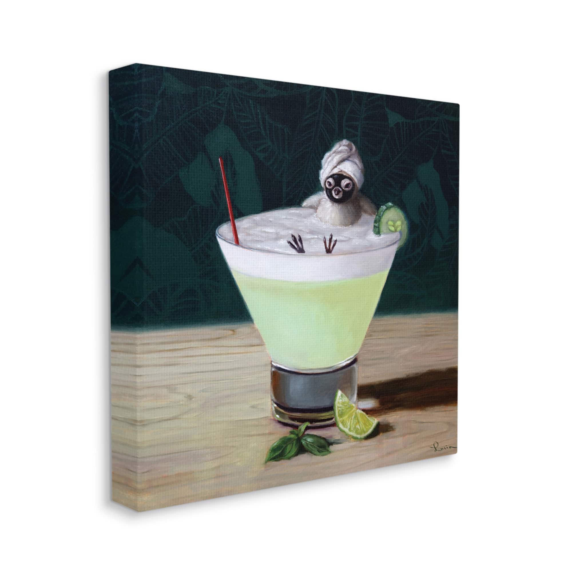 Stupell Industries Bird Bathing in Martini Canvas Wall Art