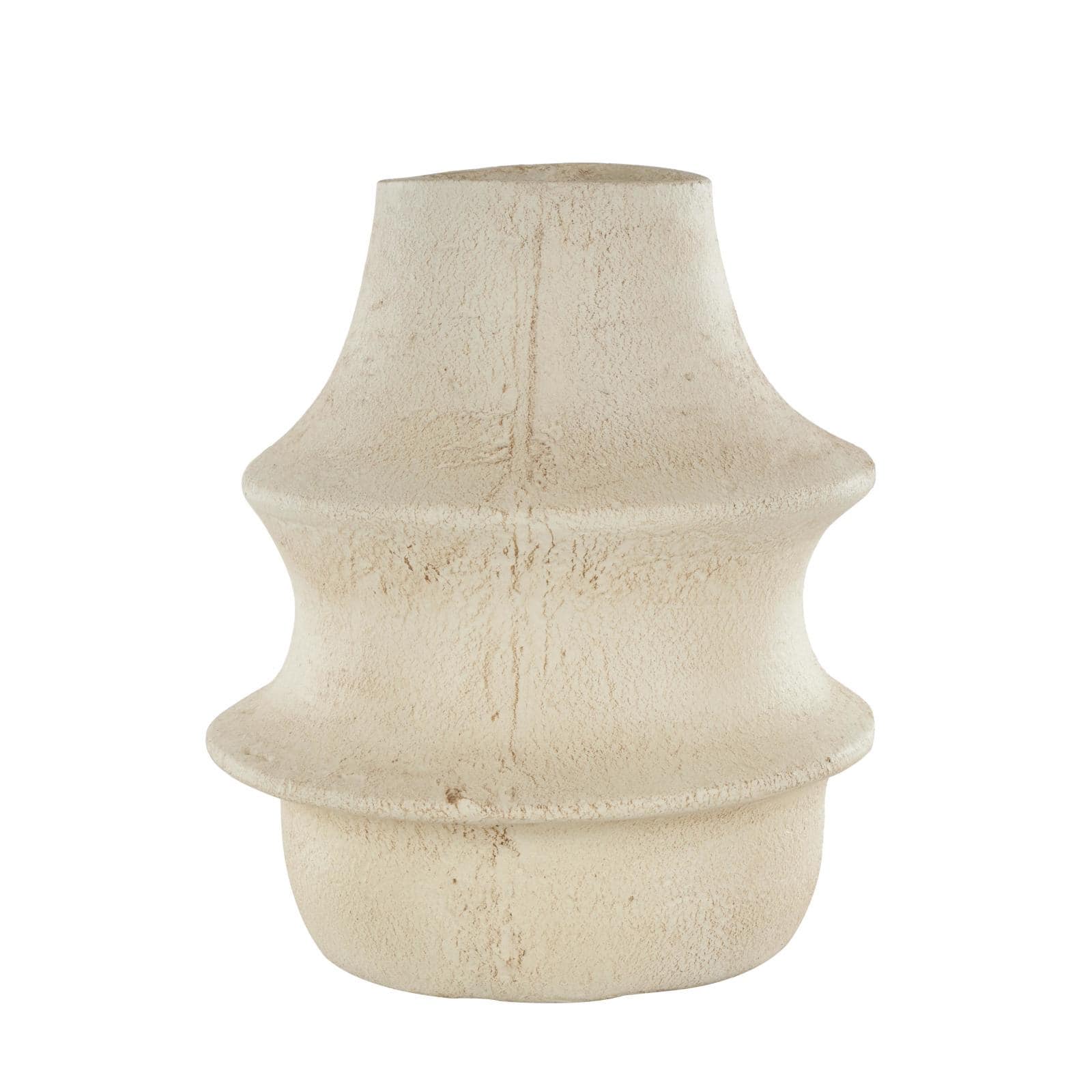 14" Cream Paper Mache Fluted Vase with Ring Handle