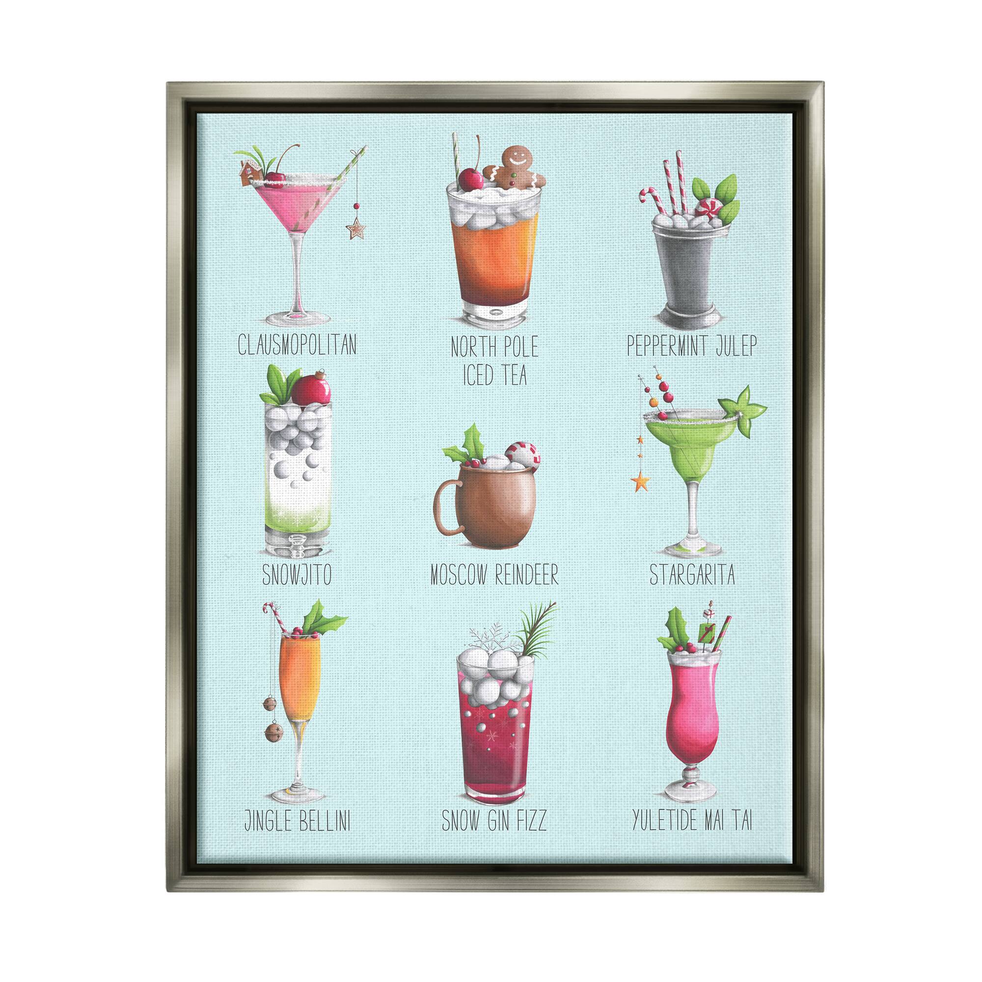 Stupell Industries Christmas Cocktails Seasonal Menu Framed Floater Canvas Wall Art