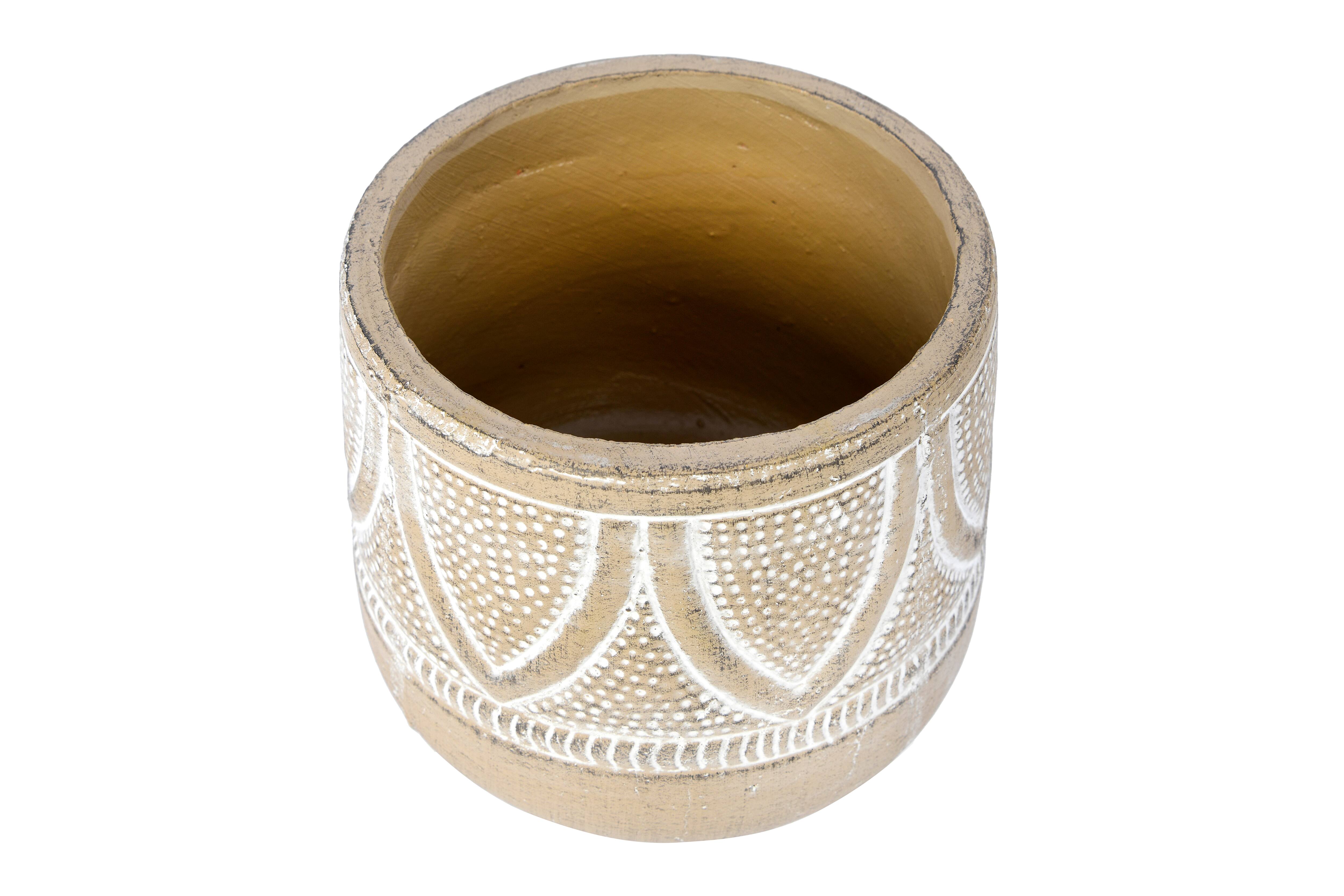 Hello Honey® 6" Whitewash Finish Embossed Terra Cotta Planter