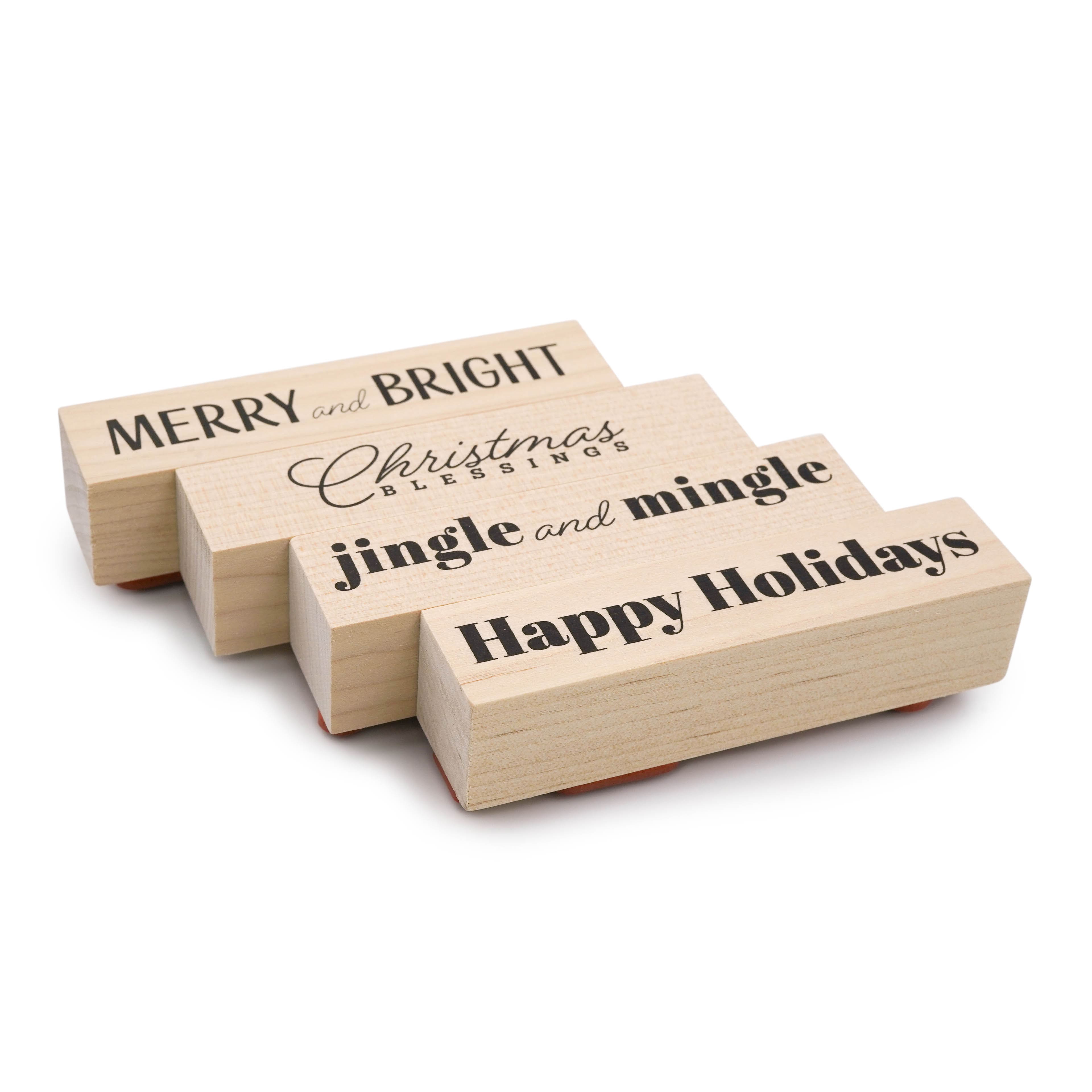 Merry &#x26; Bright 4 Piece Wood Stamp Set by Recollections&#x2122;