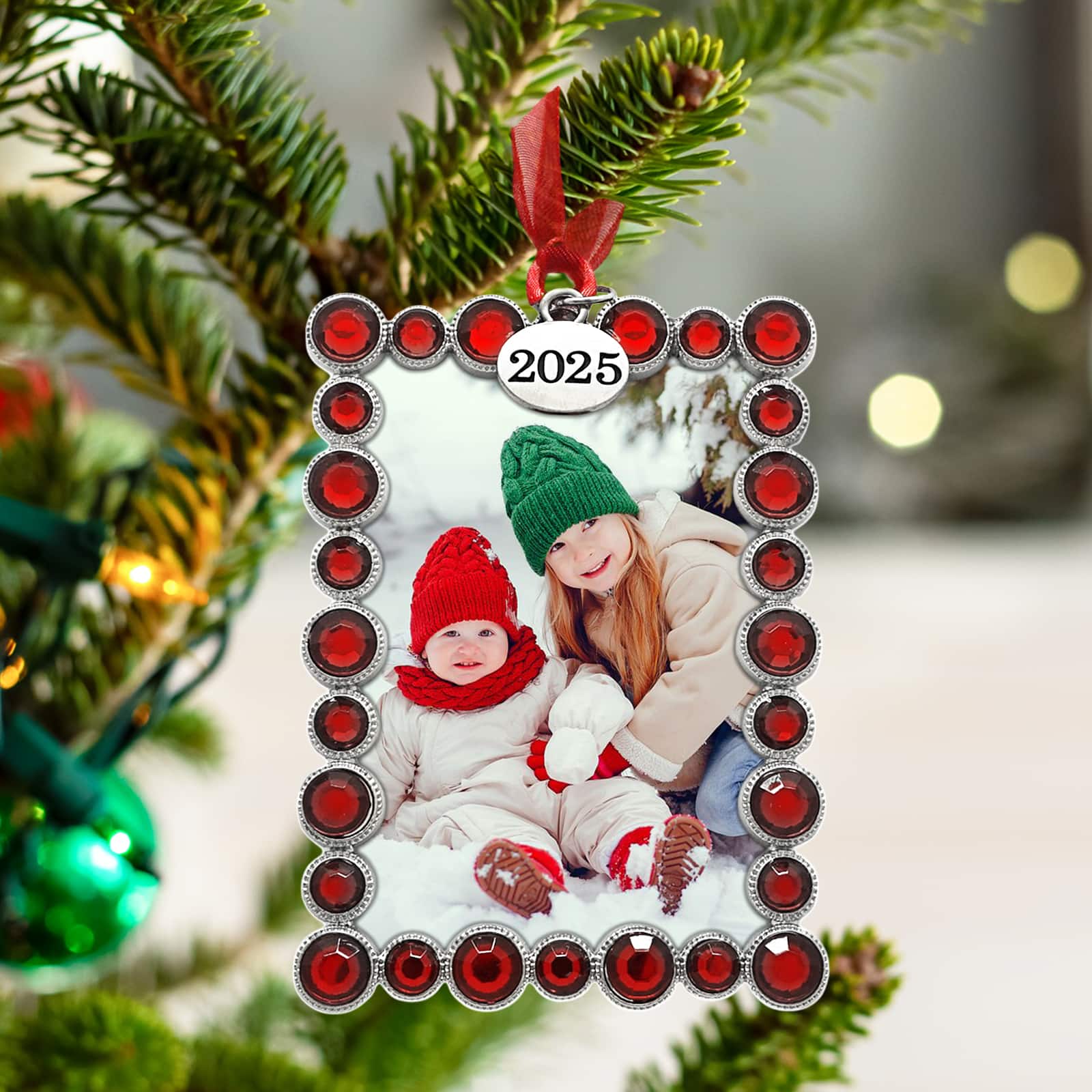 2&#x22; x 3&#x22; Silver &#x26; Red Jeweled Metal Ornament Frame by Studio D&#xE9;cor&#xAE;