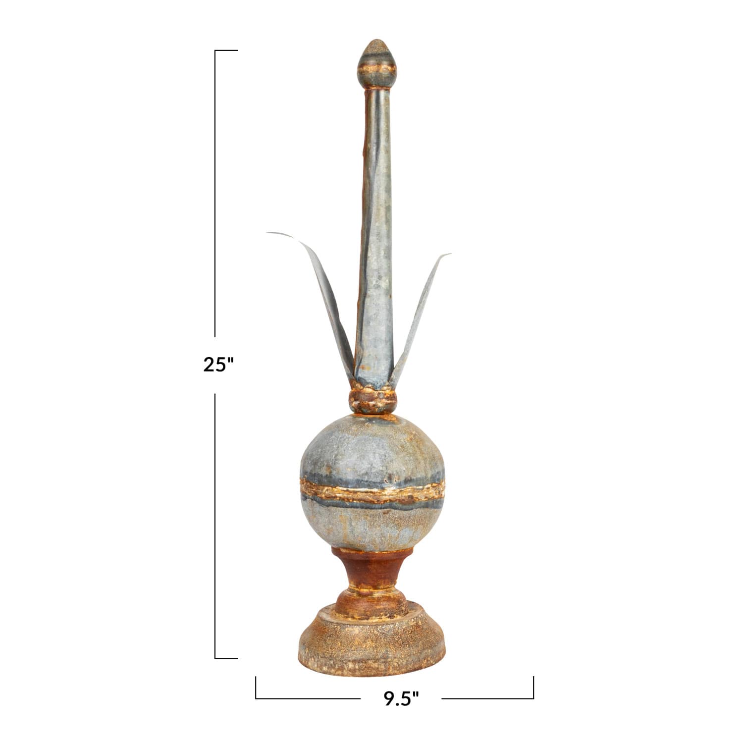 Hello Honey® 25" Distressed Zinc Finish Metal Finial Spindle Décor