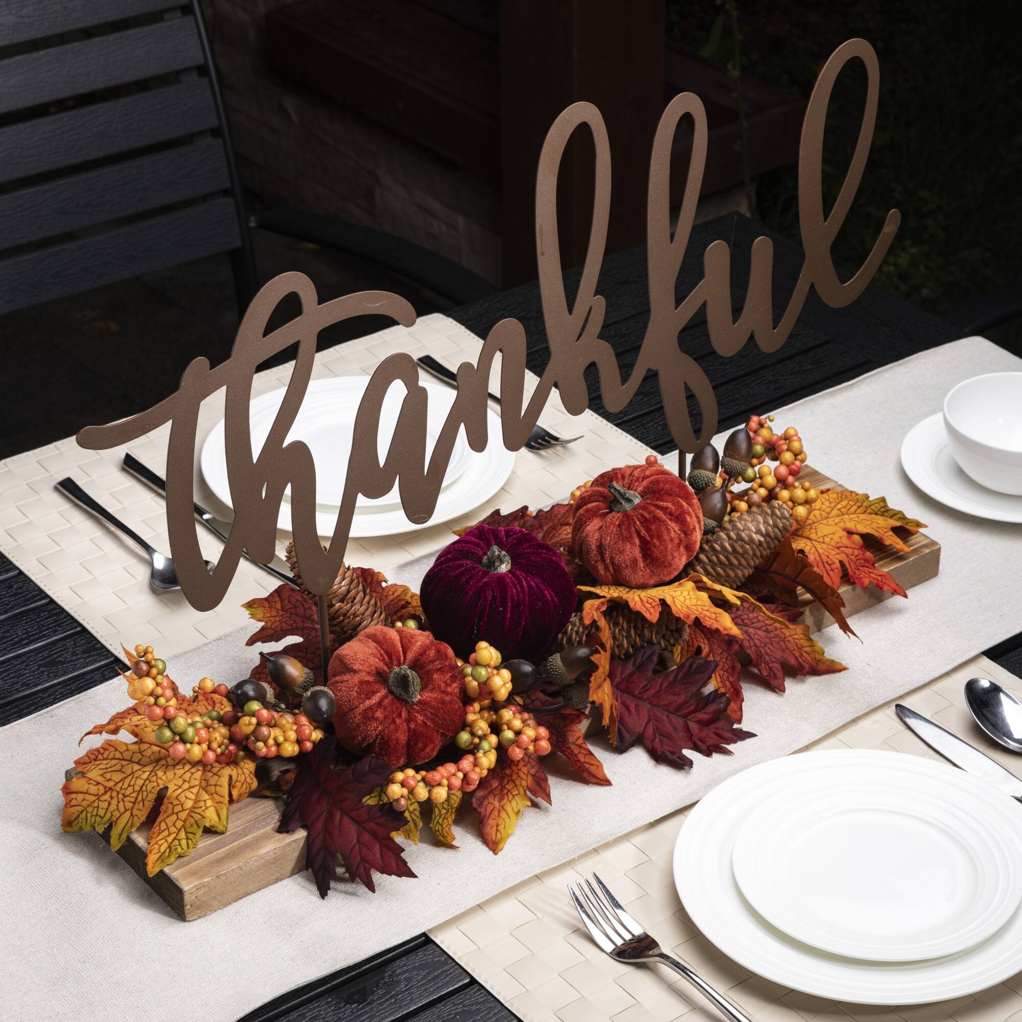 24" GlitzHome® Thankful Floral Tabletop Sign