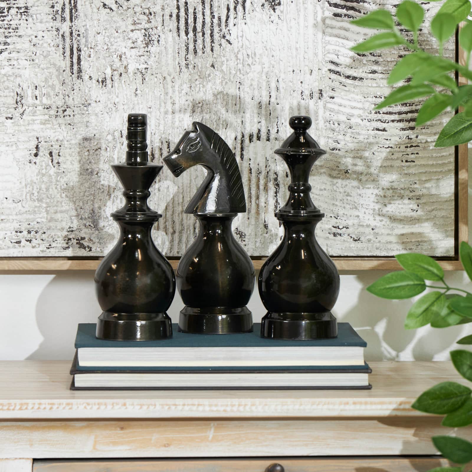 Gray Aluminum King, Knight and Bishop Chess Sculpture Set