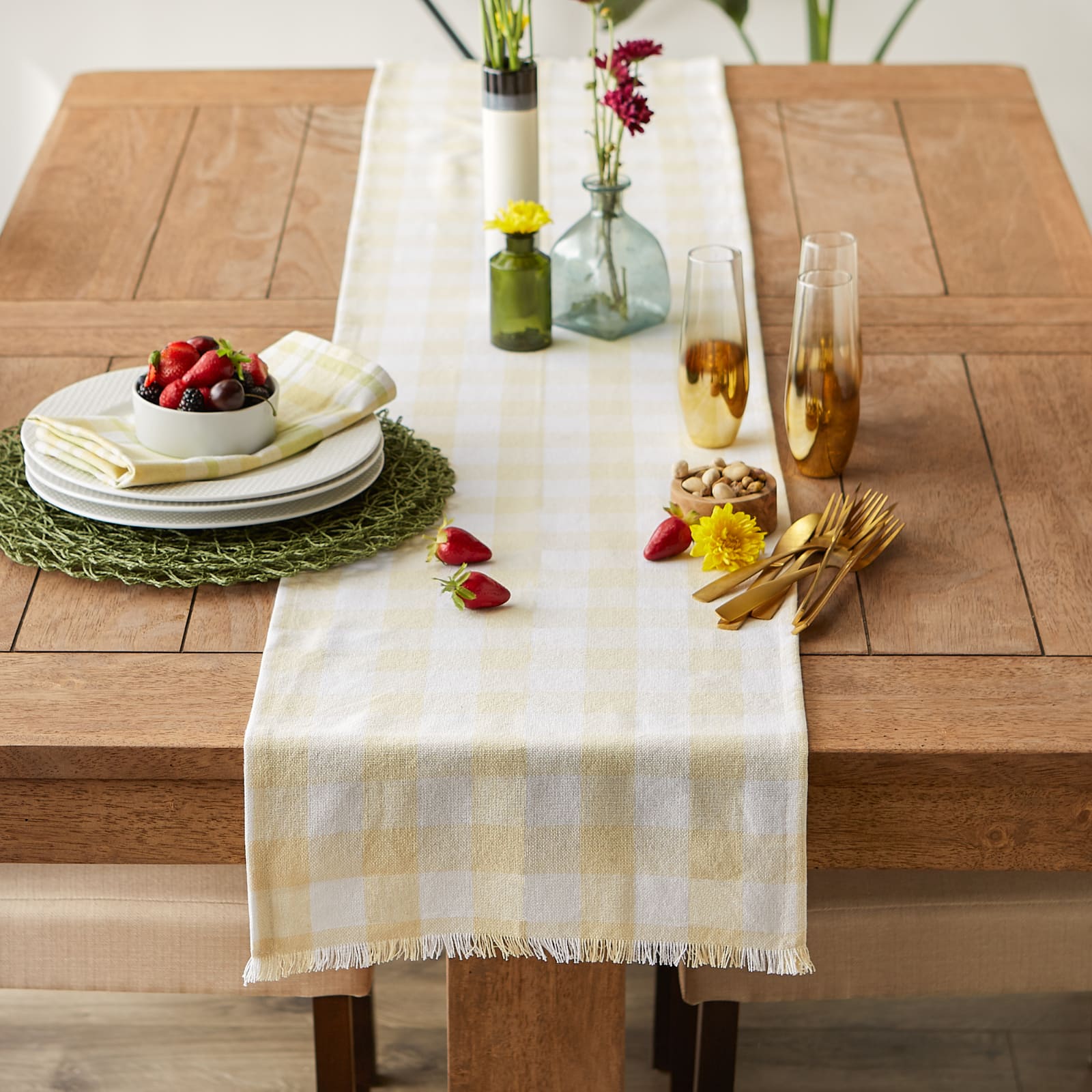 DII® 72" Heavyweight Check Fringed Table Runner