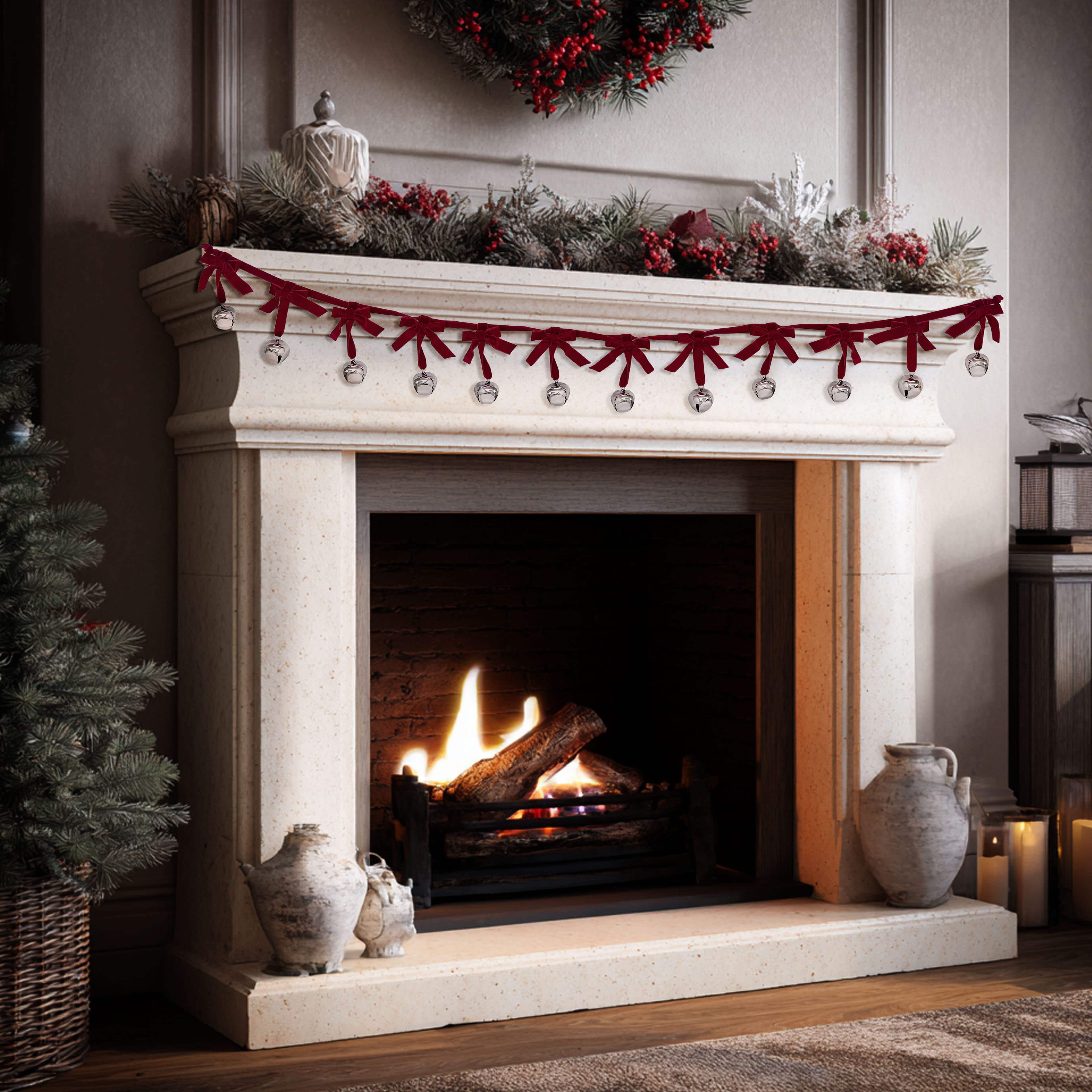 6ft. Red Bow &#x26; Silver Bell Garland by Ashland&#xAE;