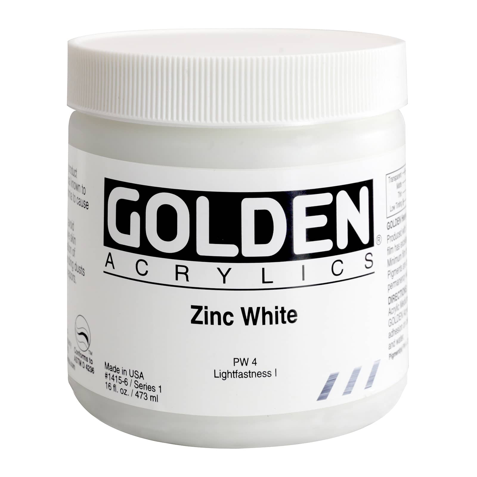 Golden Heavy Body Acrylic Paint, 16 oz in Zinc White