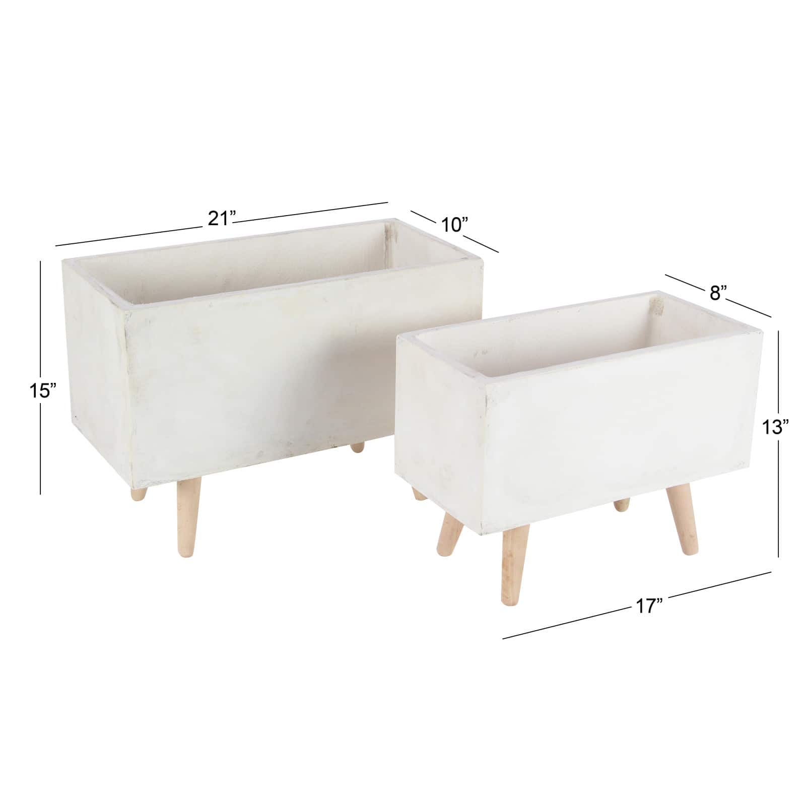 Set of 2 White Fiber clay Contemporary Planter, 17", 21"