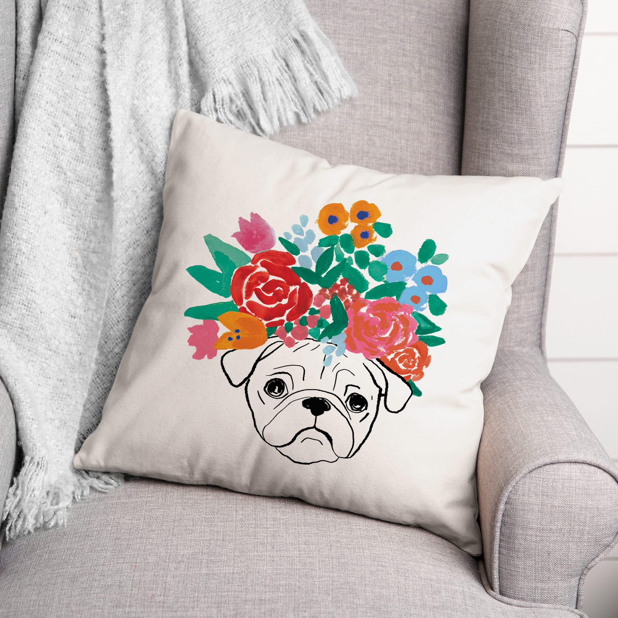 Florence Pug 5 Throw Pillow