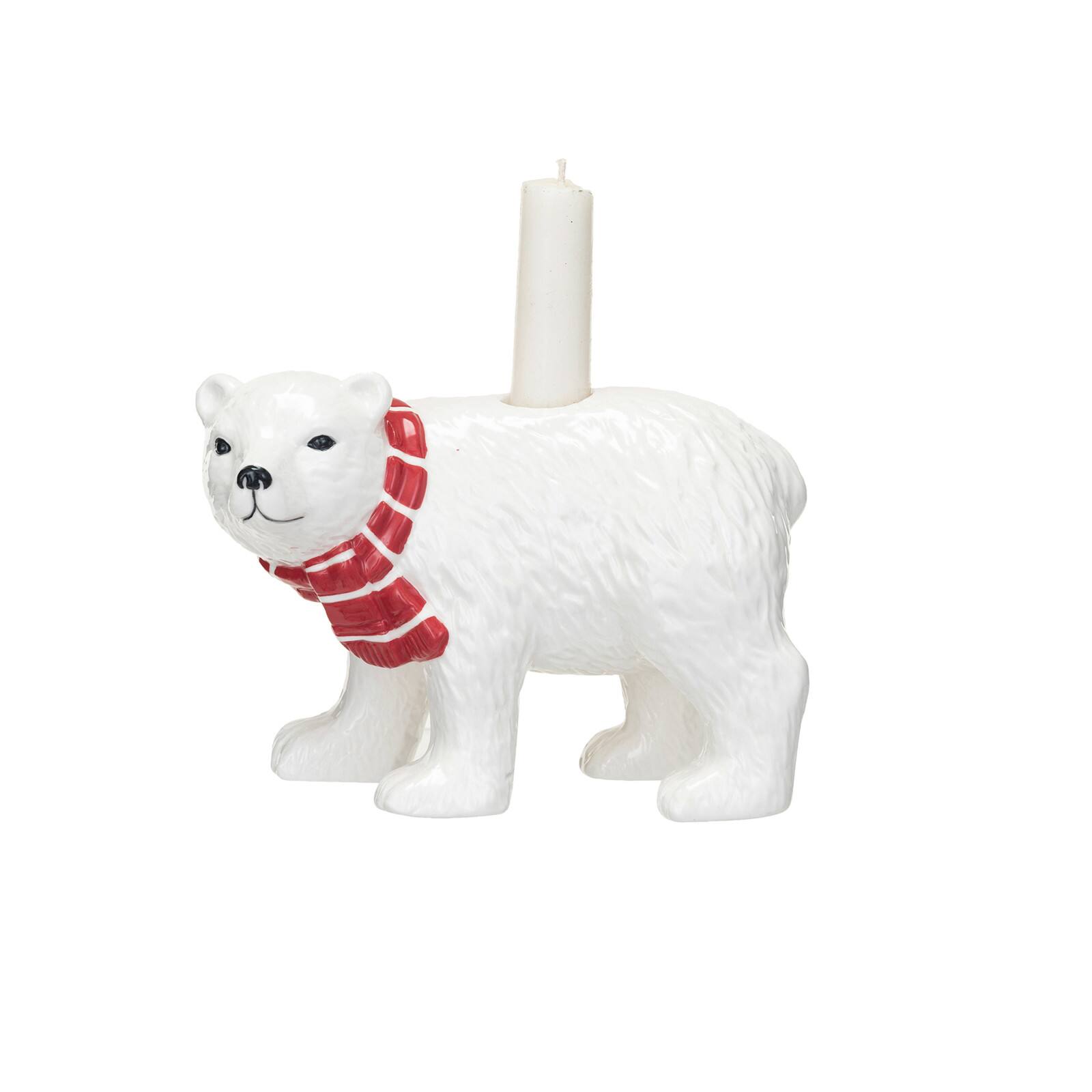 Hello Honey&#xAE; 4.5&#x22; Polar Bear Stoneware Taper Candle Holder