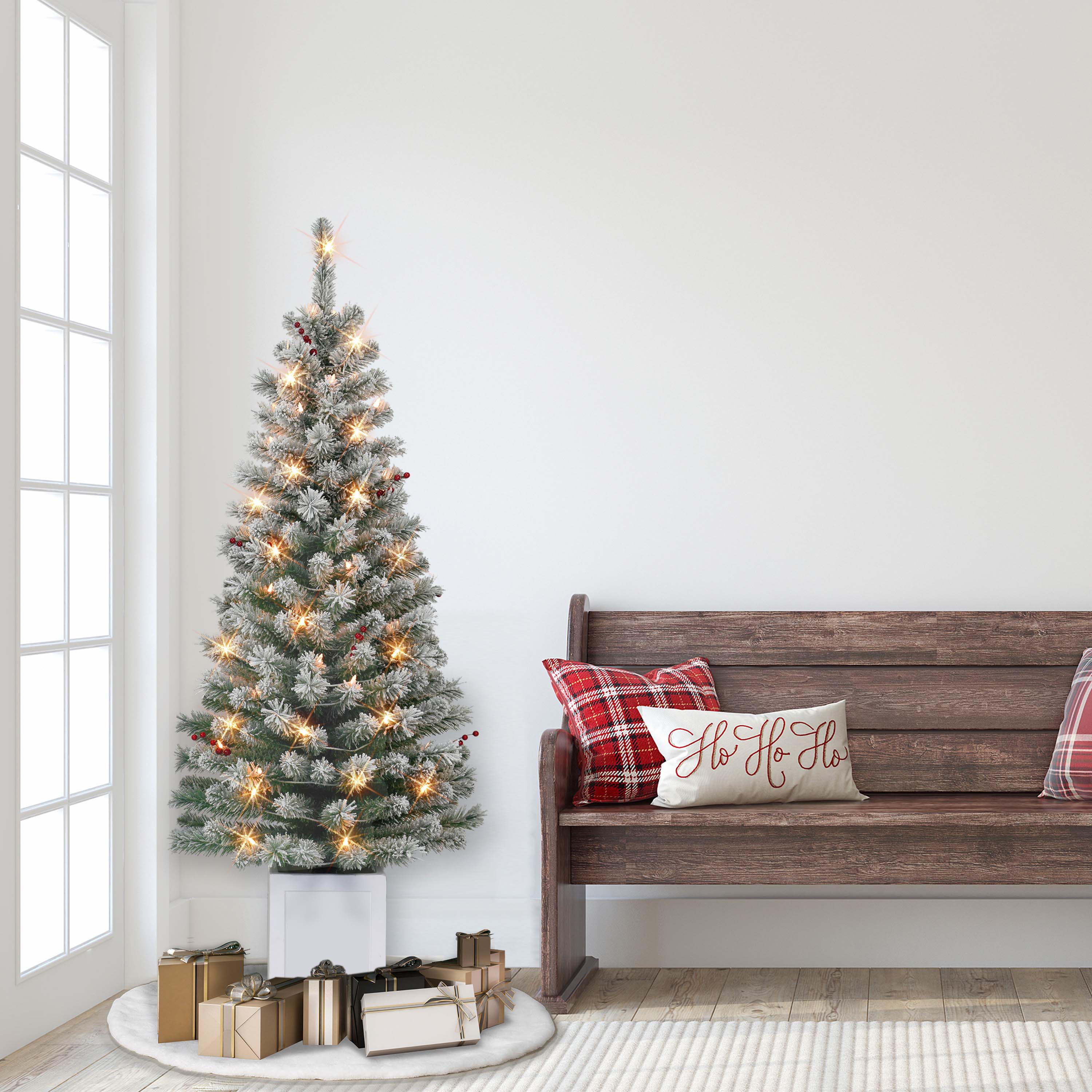 6 Packs: 2 ct. (12 total) 5ft. Pre-Lit Western Spruce Artificial Potted Christmas Tree, Clear Incandescent Lights