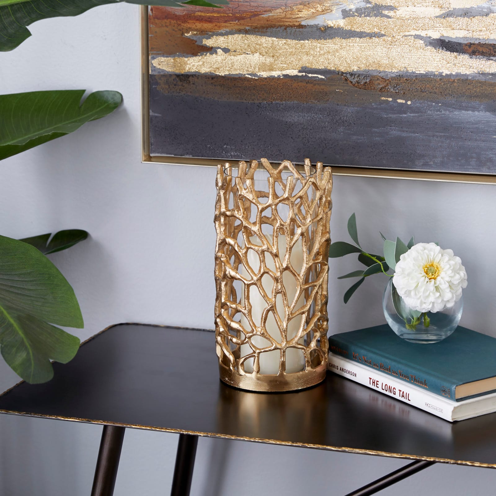 Gold Aluminum Coastal Candle Holder, 10" x 5" x 5"