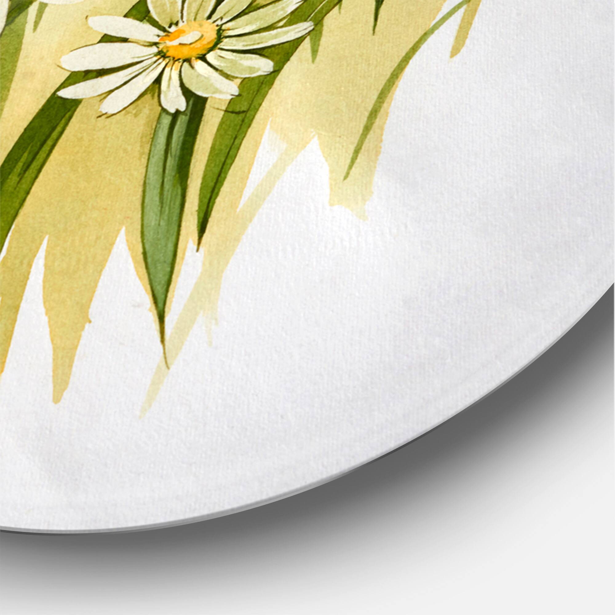 Designart - White Meadow Flowers - Traditional Metal Circle Wall Art