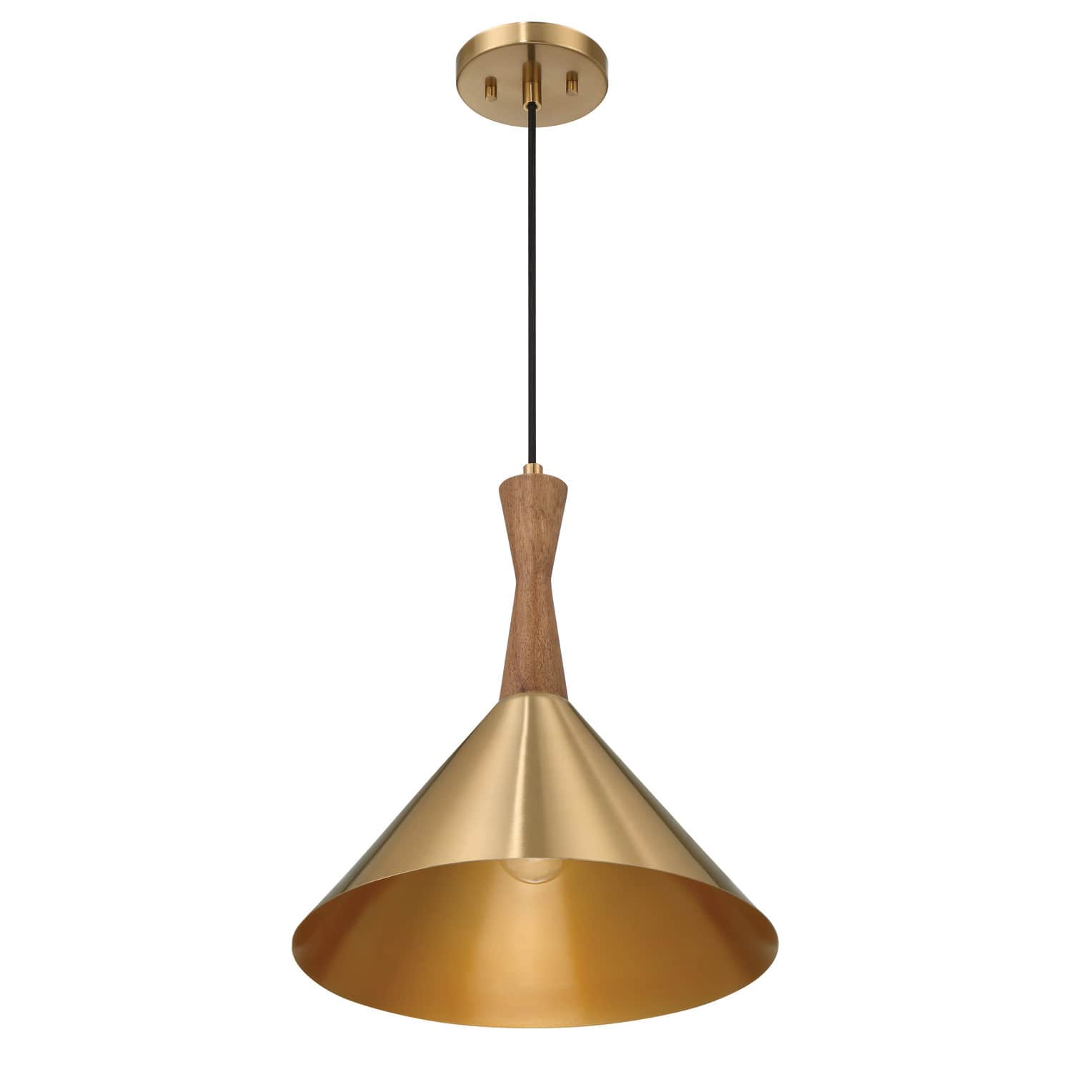 Axel Brushed Gold Mid-Century Modern Metal &#x26; Natural Stained Wood Ceiling Light