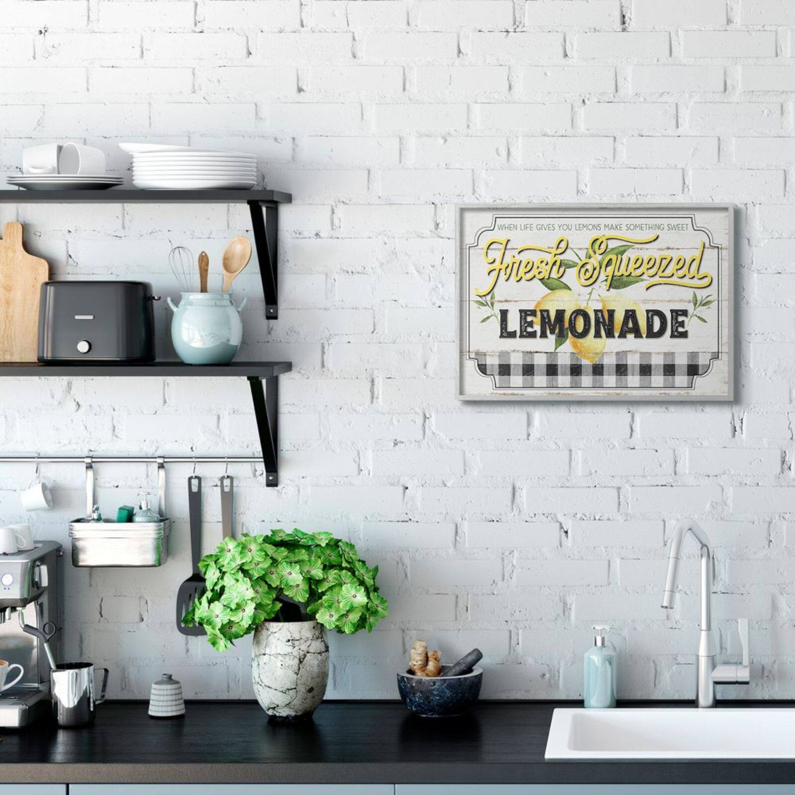 Stupell Industries White, Black, & Yellow Rustic Fresh Squeezed Lemonade Framed Wall Art