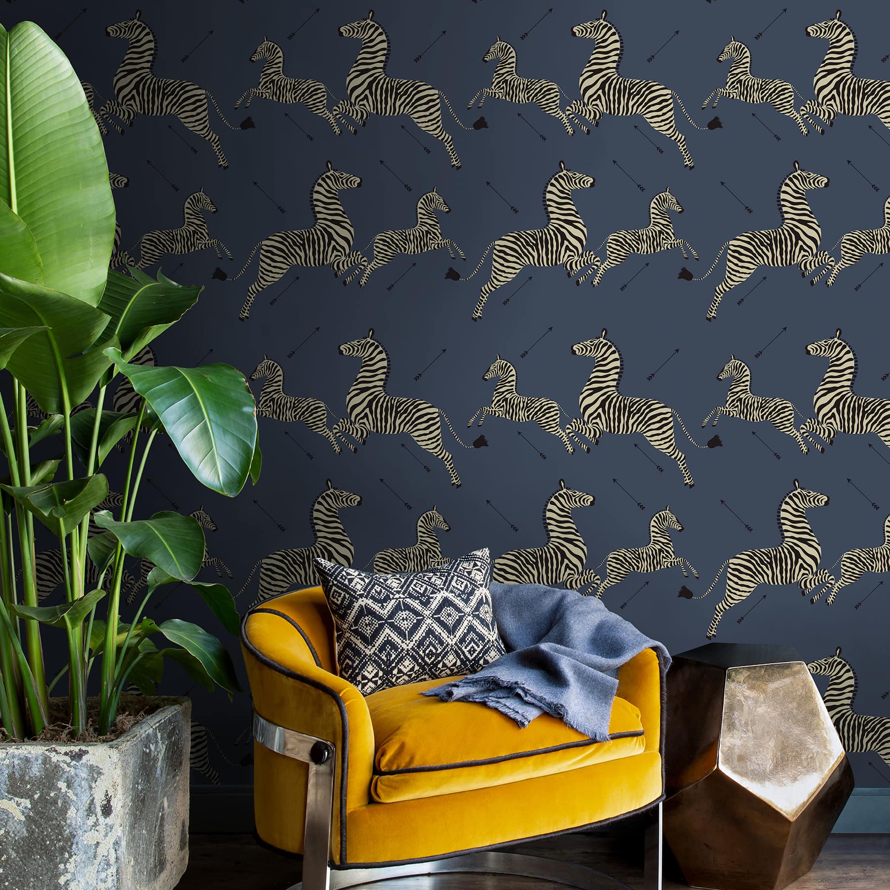 Scalamandre Denim Zebra Safari Peel & Stick Wallpaper