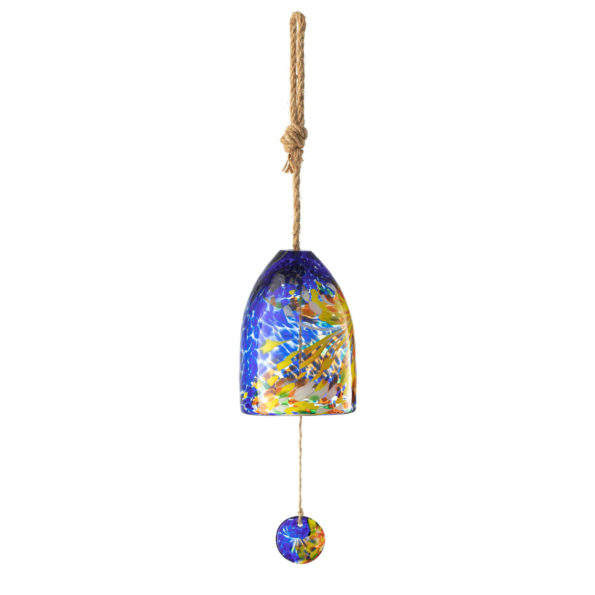 Glitzhome® 26" Blue & Yellow Glass Twist Glaze Windchime
