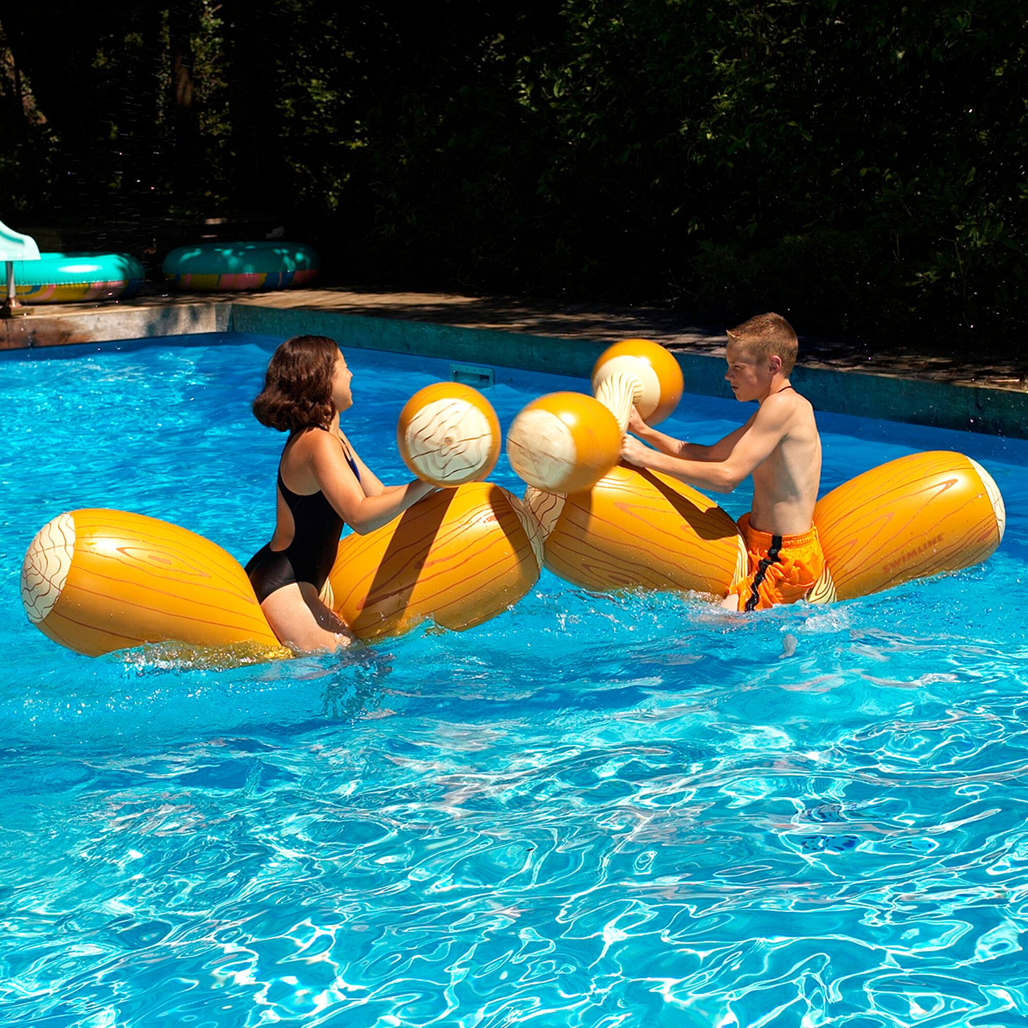 Swim Central 54" Brown & White Inflatable Swimming Pool Log Flume Joust Set