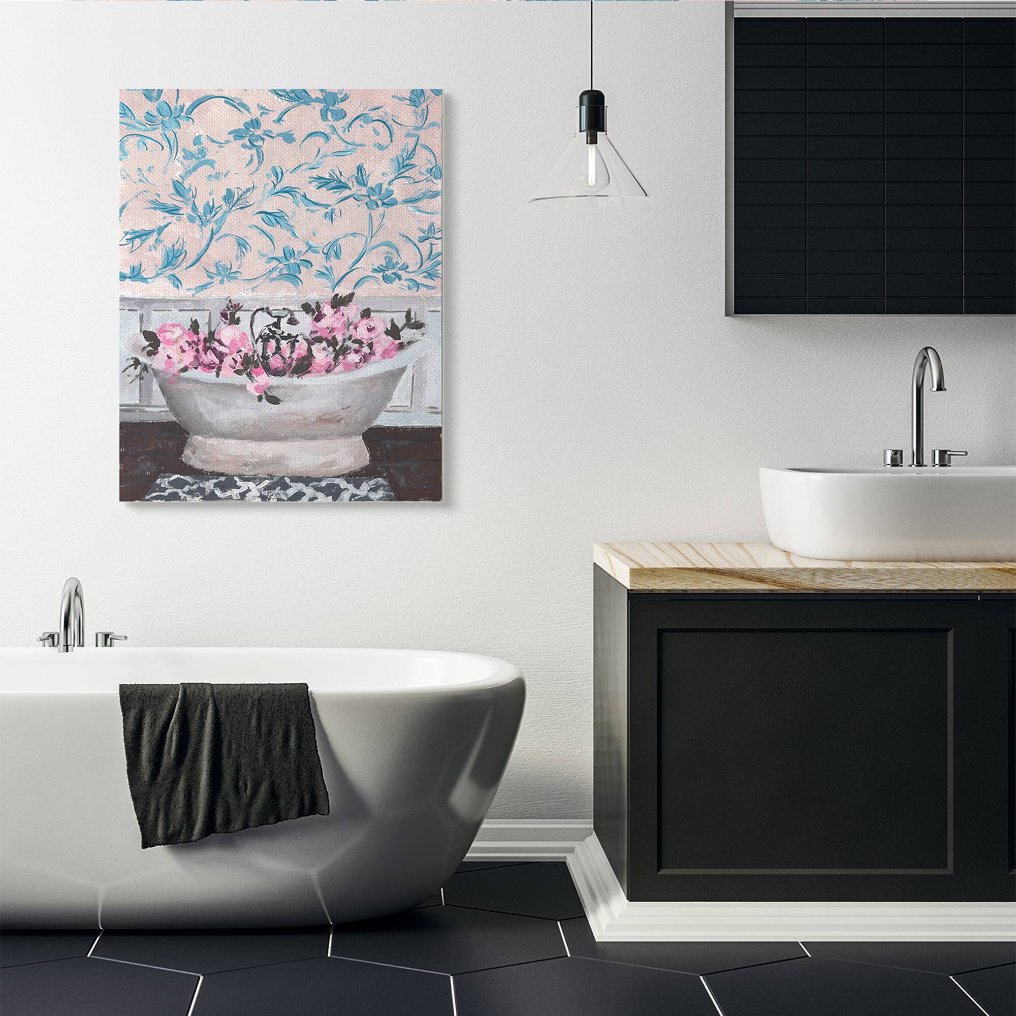 Stupell Industries Flower In Bath Tub Blue & Pink Canvas Wall Art