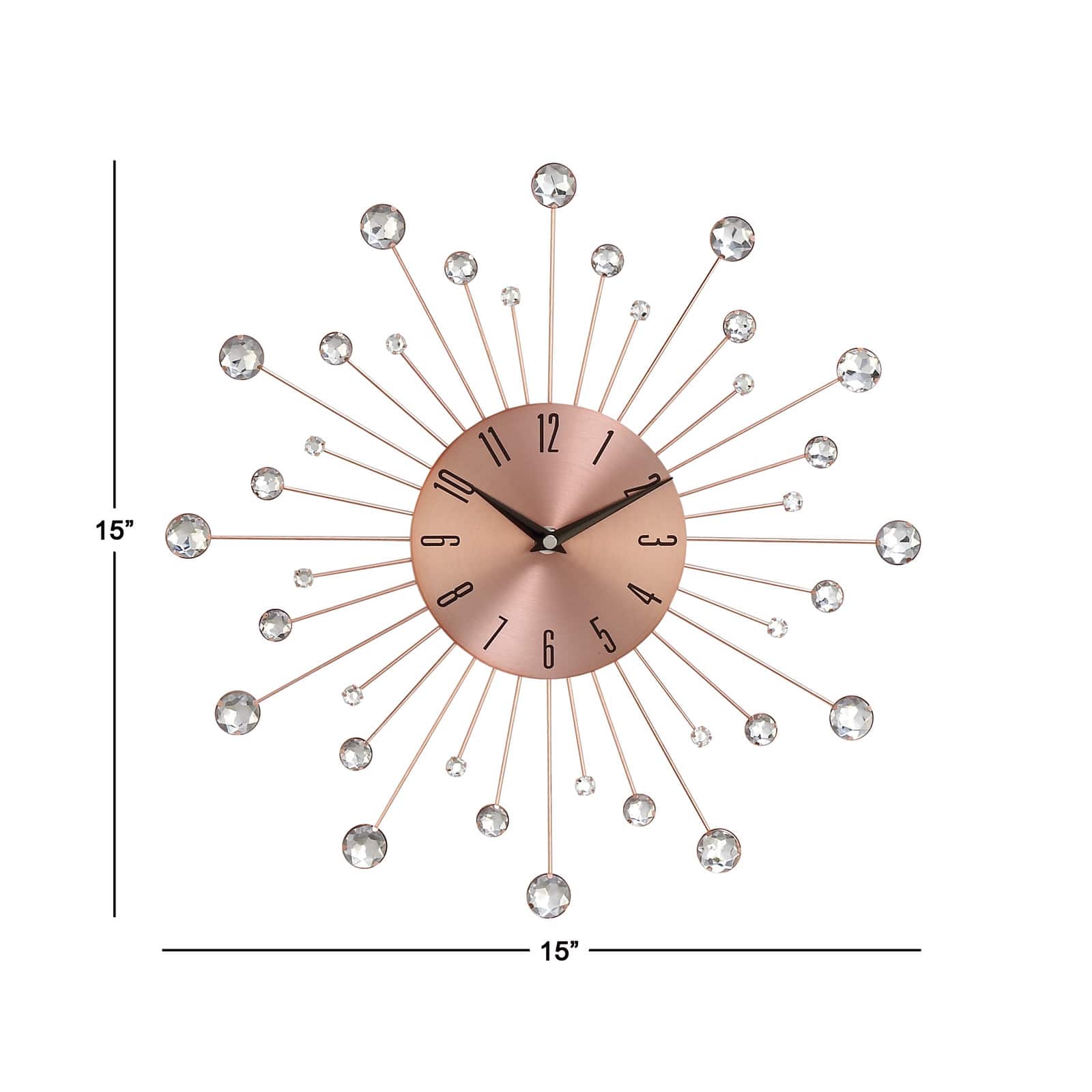 Copper Metal Glam Wall Clock, 15"