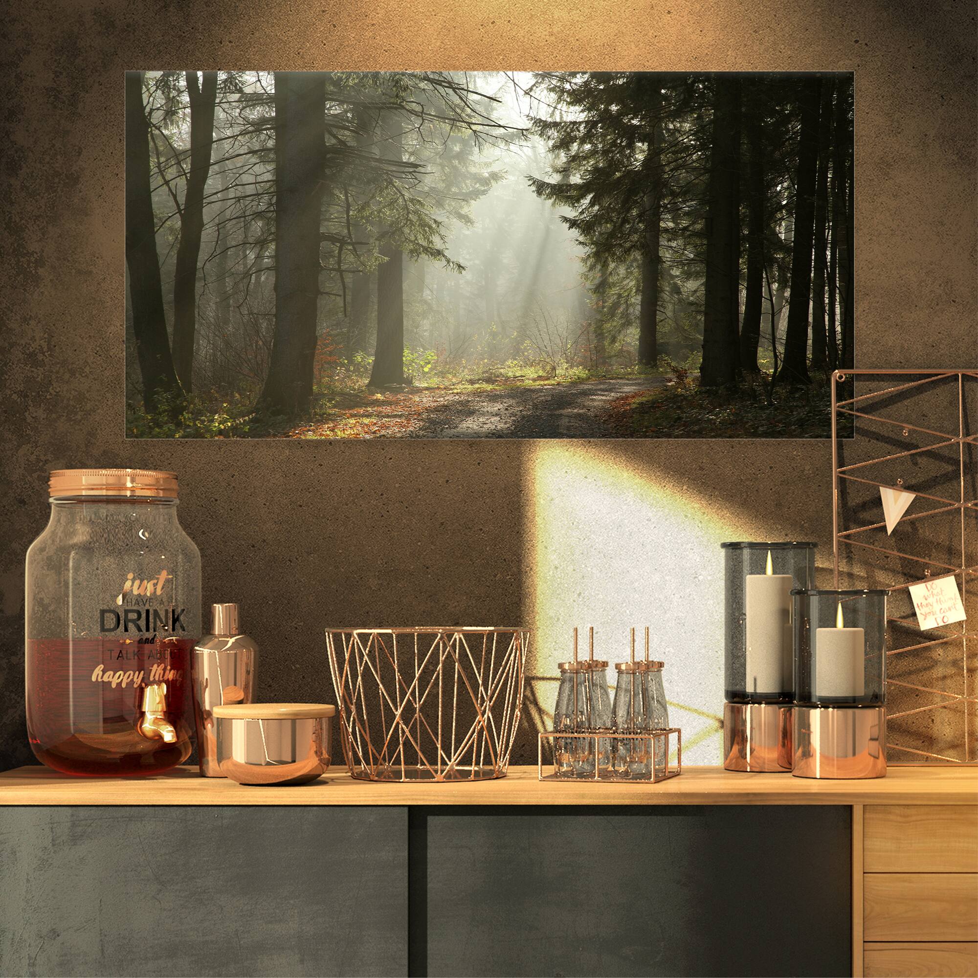 Designart - Dark Green Forest with Sun Rays - Landscape Photography Canvas Print