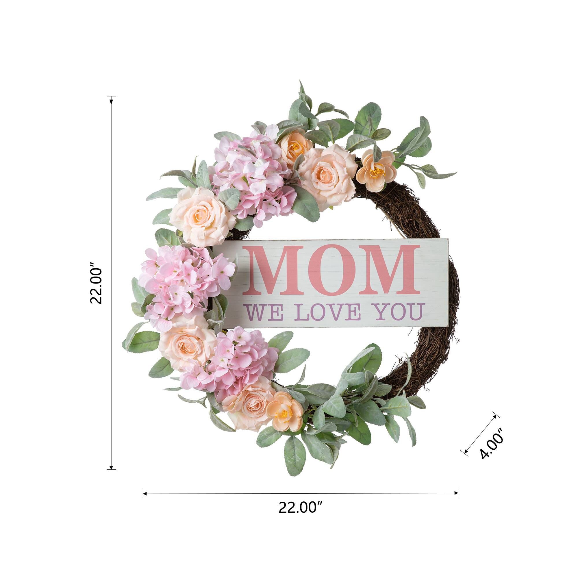 Glitzhome&#xAE; 22&#x22; Mother&#x27;s Day Floral Wreath
