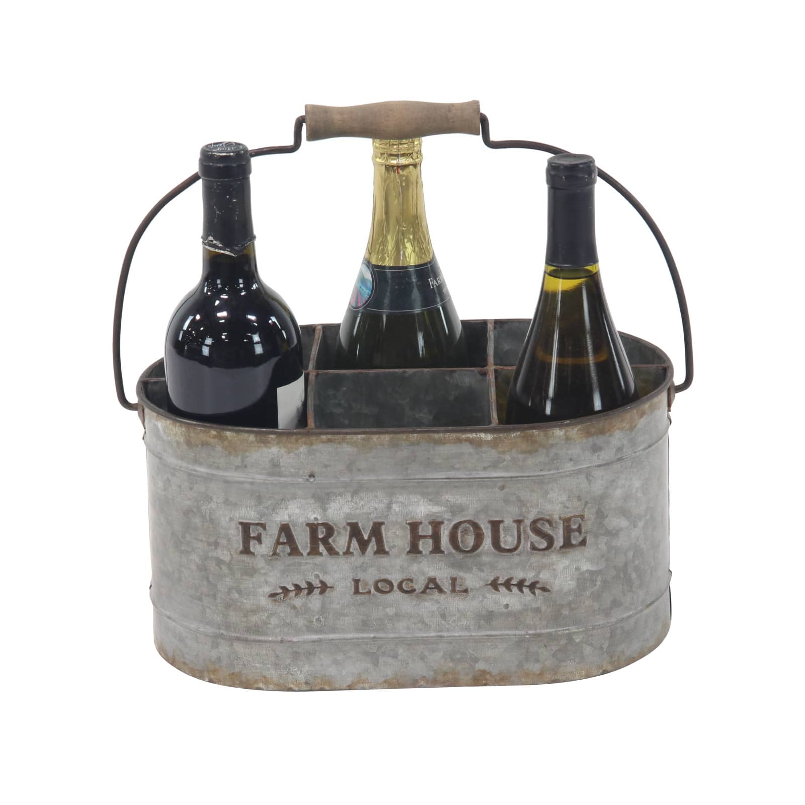 13" Gray Metal Farmhouse Wine Holder