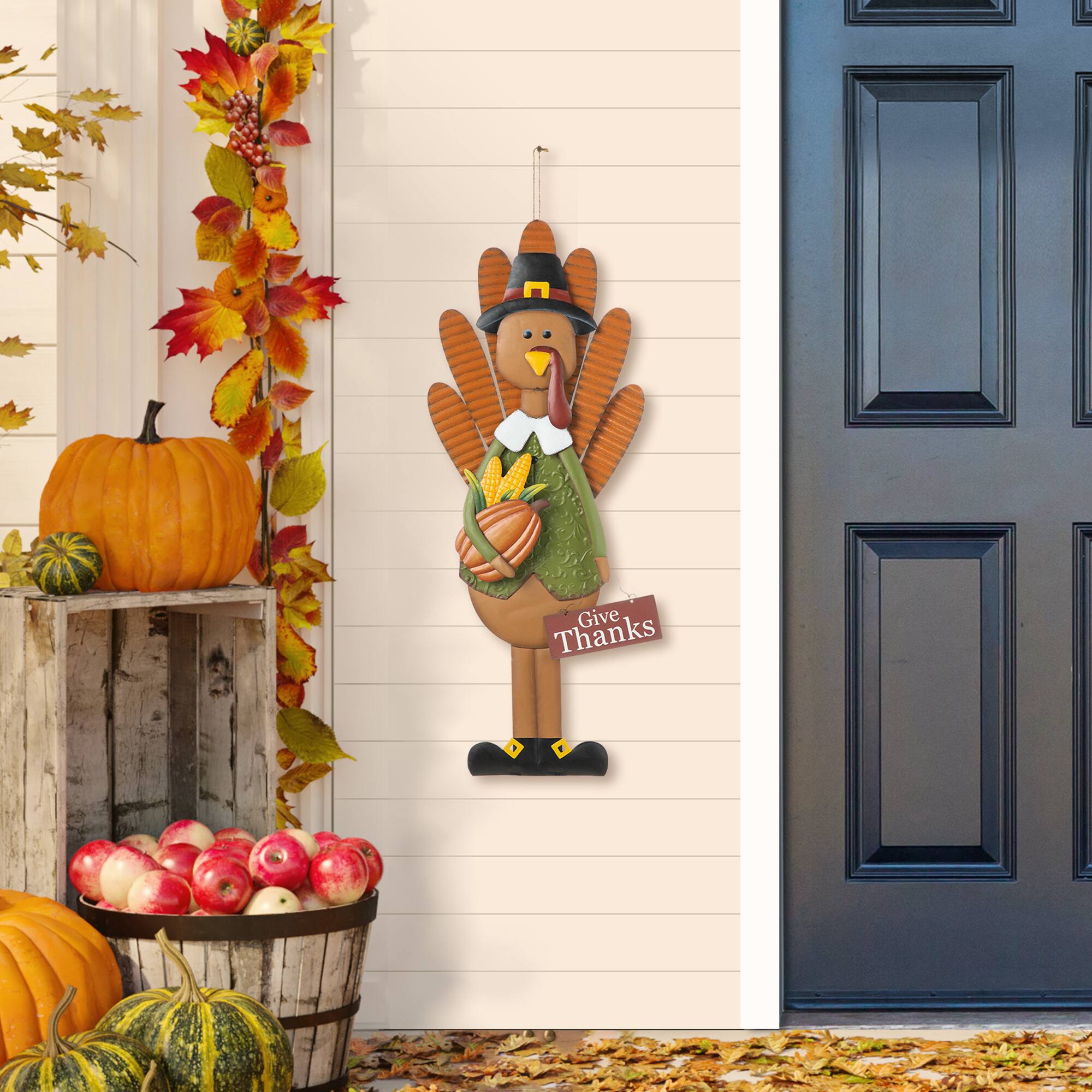 Glitzhome&#xAE; 36&#x22; Thanksgiving Metal Turkey Standing Or Hanging Yard Stake