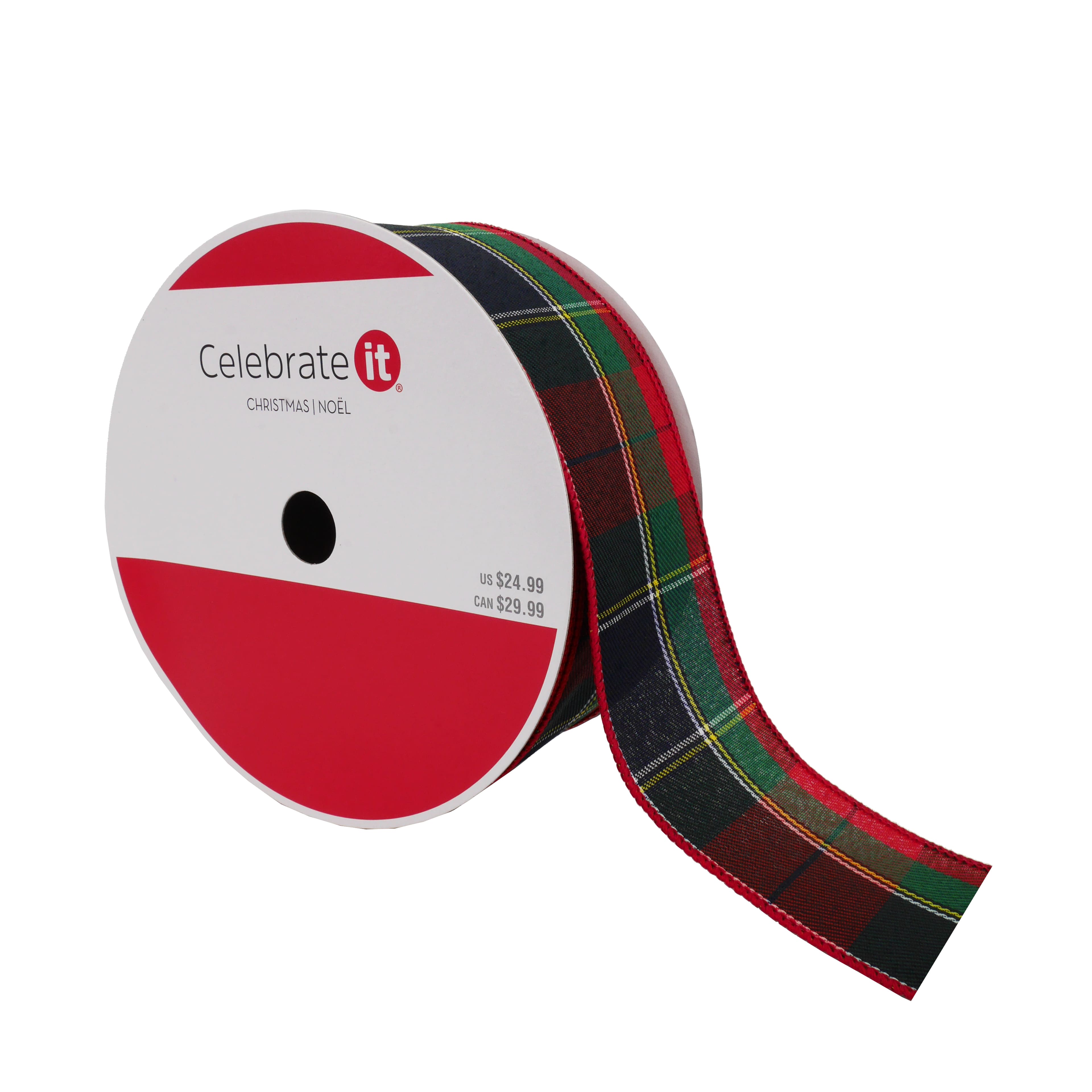 2.5&#x22; x 26.6yd. Red &#x26; Green Plaid Wired Ribbon by Celebrate It&#xAE; Christmas