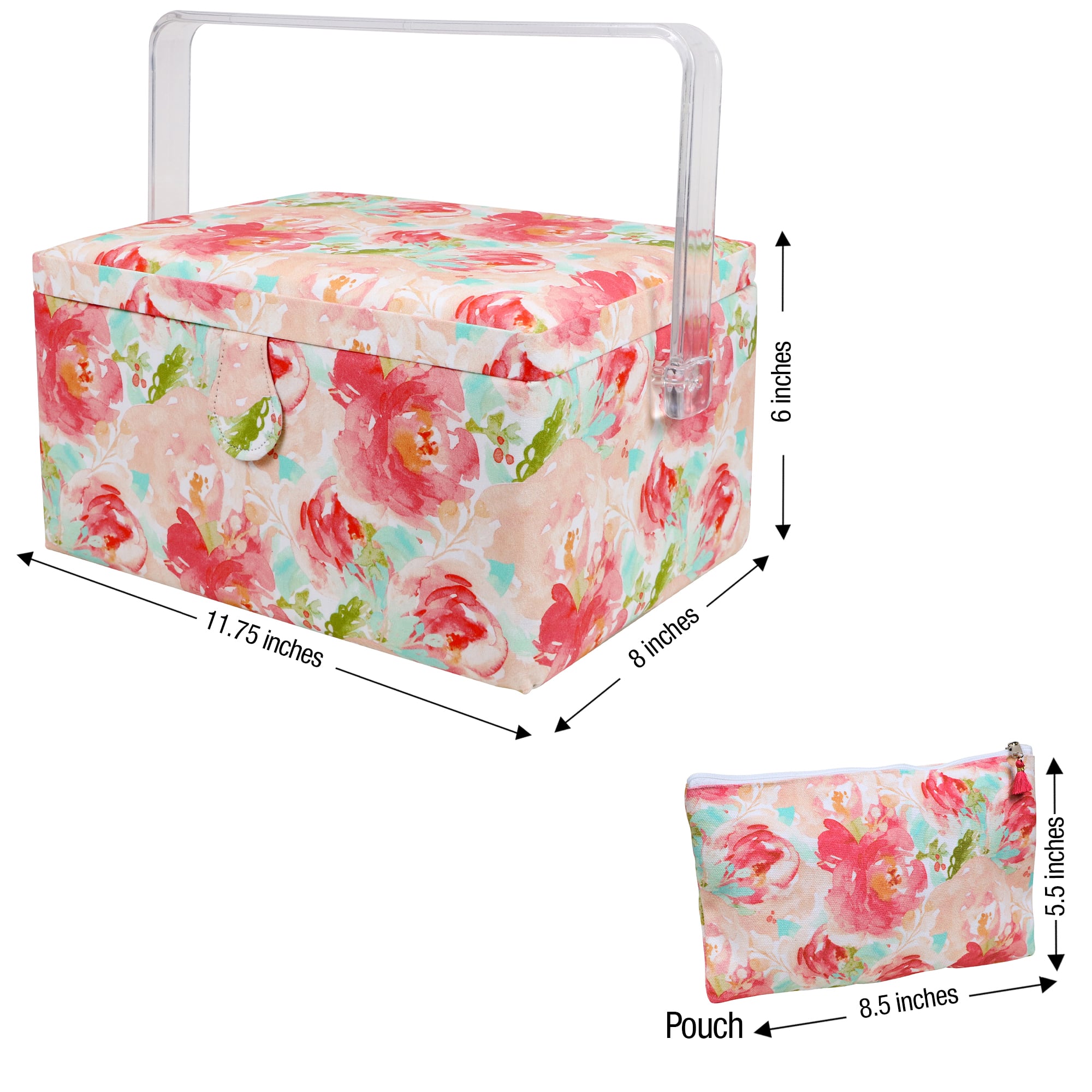 Singer Lg Basket Rolled Edge Water Color Floral Print Matching Zipper Pouch  And Sew Kit : Target