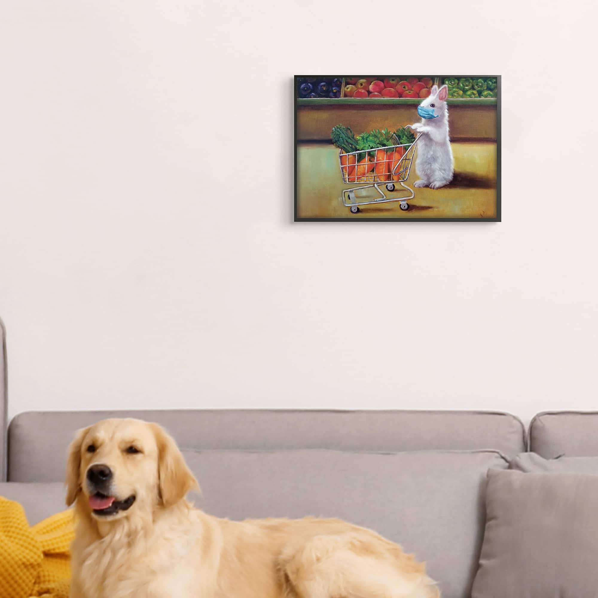 Stupell Industries Bunny Shopping in Face Mask Wall Art in Black Frame