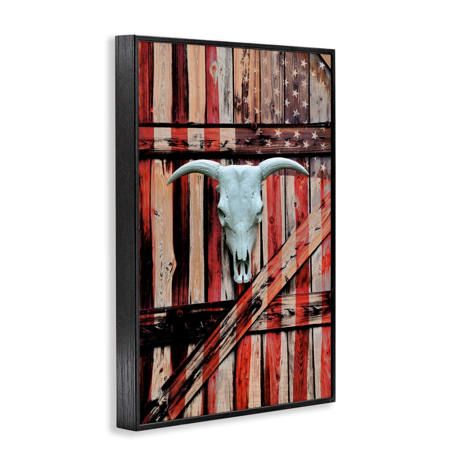 Stupell Industries Patriotic Cow Skull Framed Giclee Art