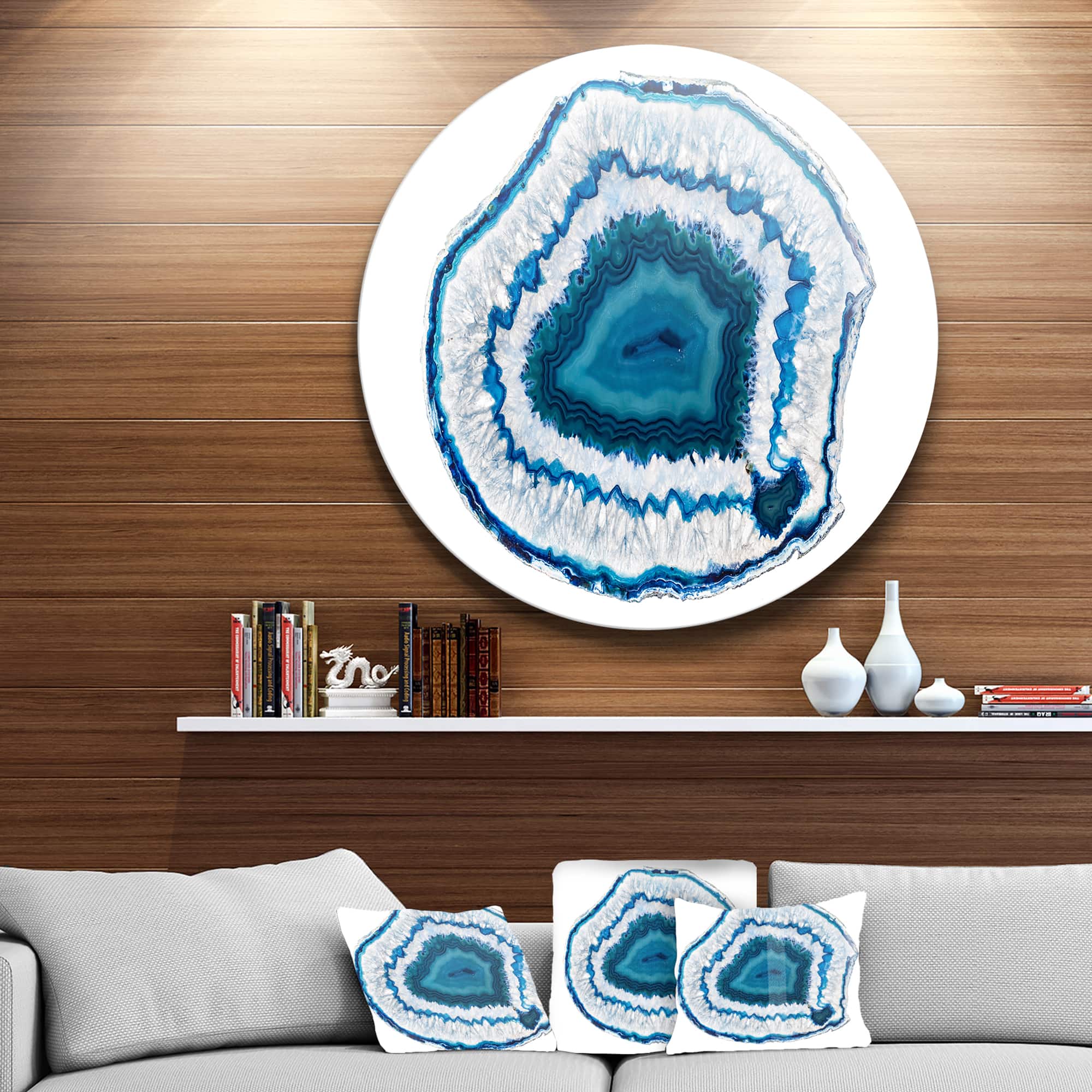 Designart - Blue Agate Crystal' Disc Abstract Metal Circle Wall Art Print