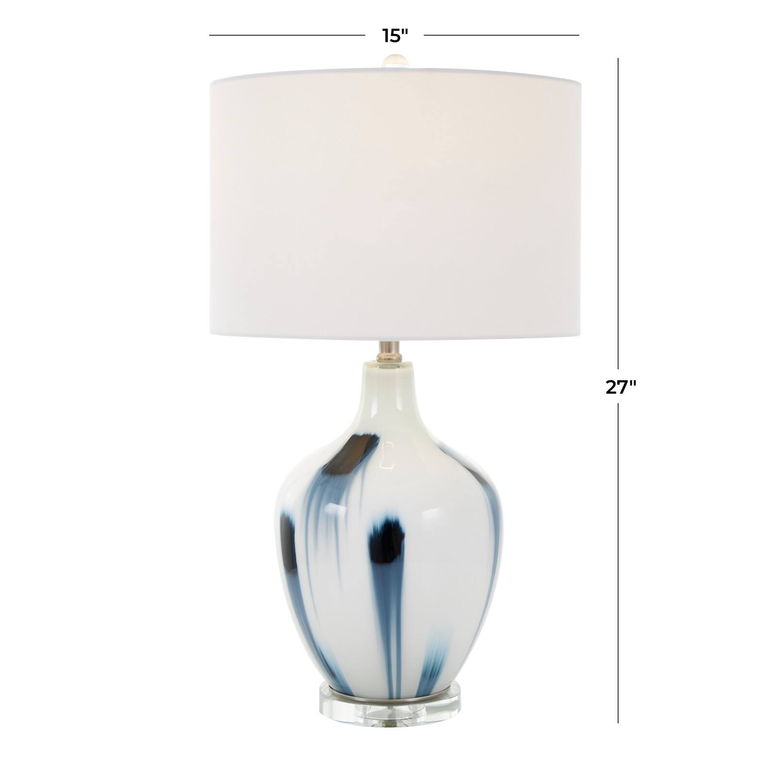 2ft. White Glass Abstract Accent Lamp with Blue Drip Splatter Design